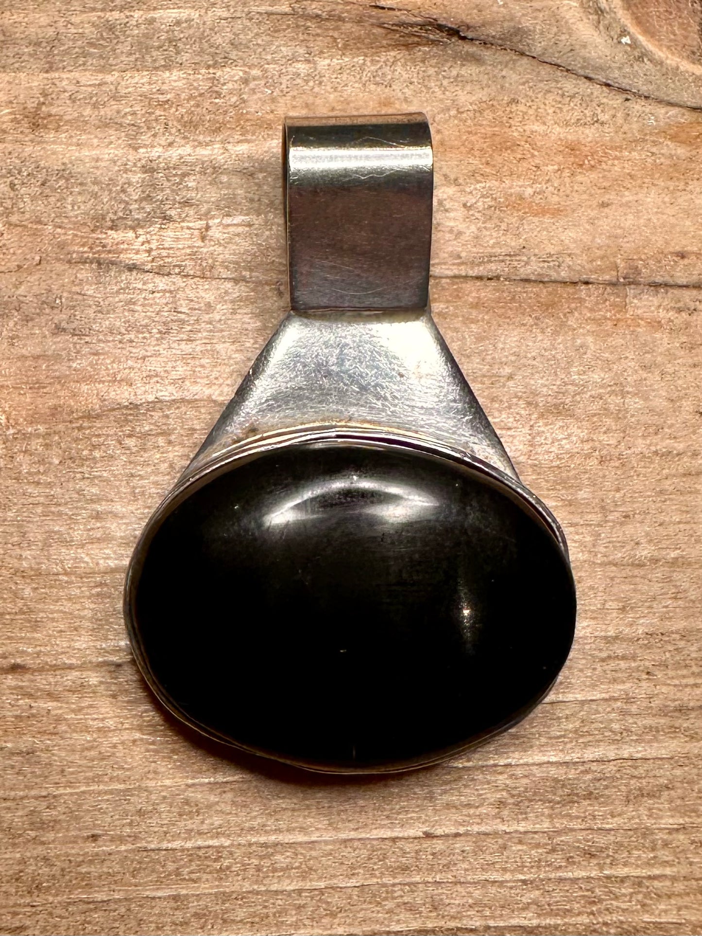 Abstract Modernist Black Stone 925 Silver Mexico Pendant