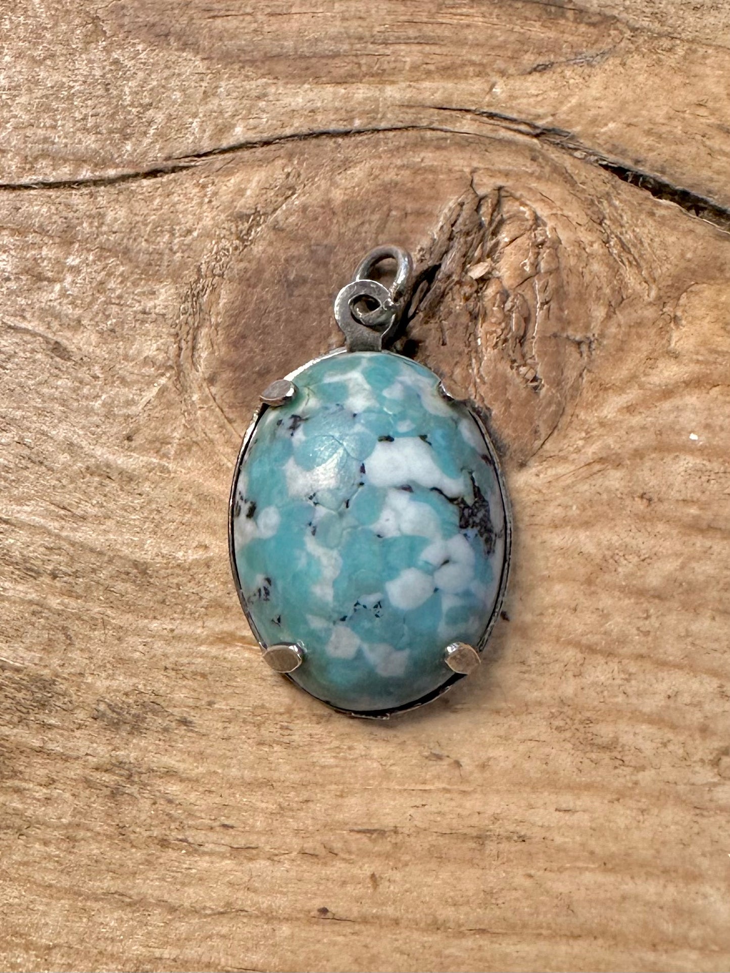 Vintage Blue Stone Oval 925 Silver Pendant