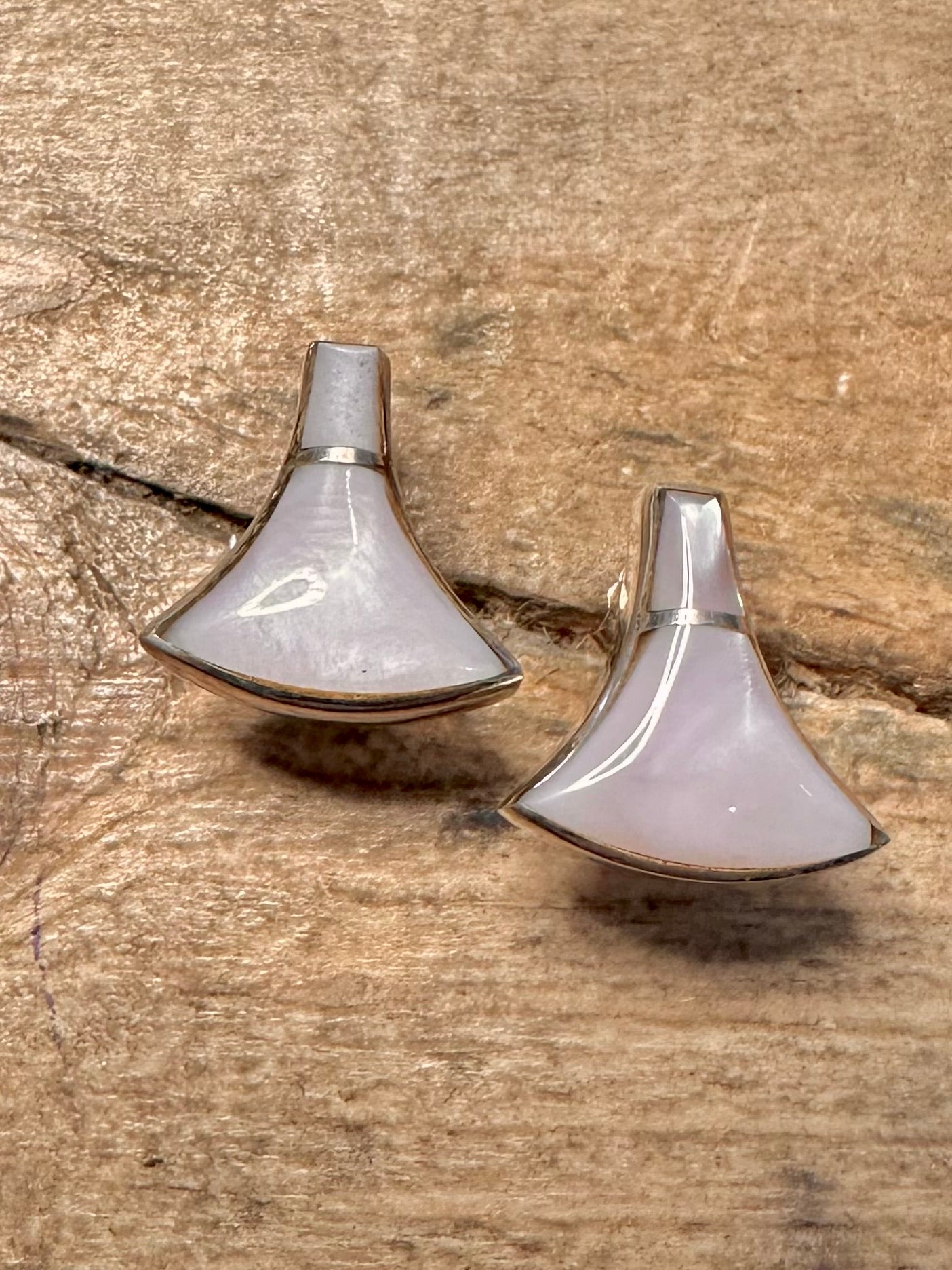 Vintage Mother of Pearl Mayan Art 925 Silver Stud Earrings