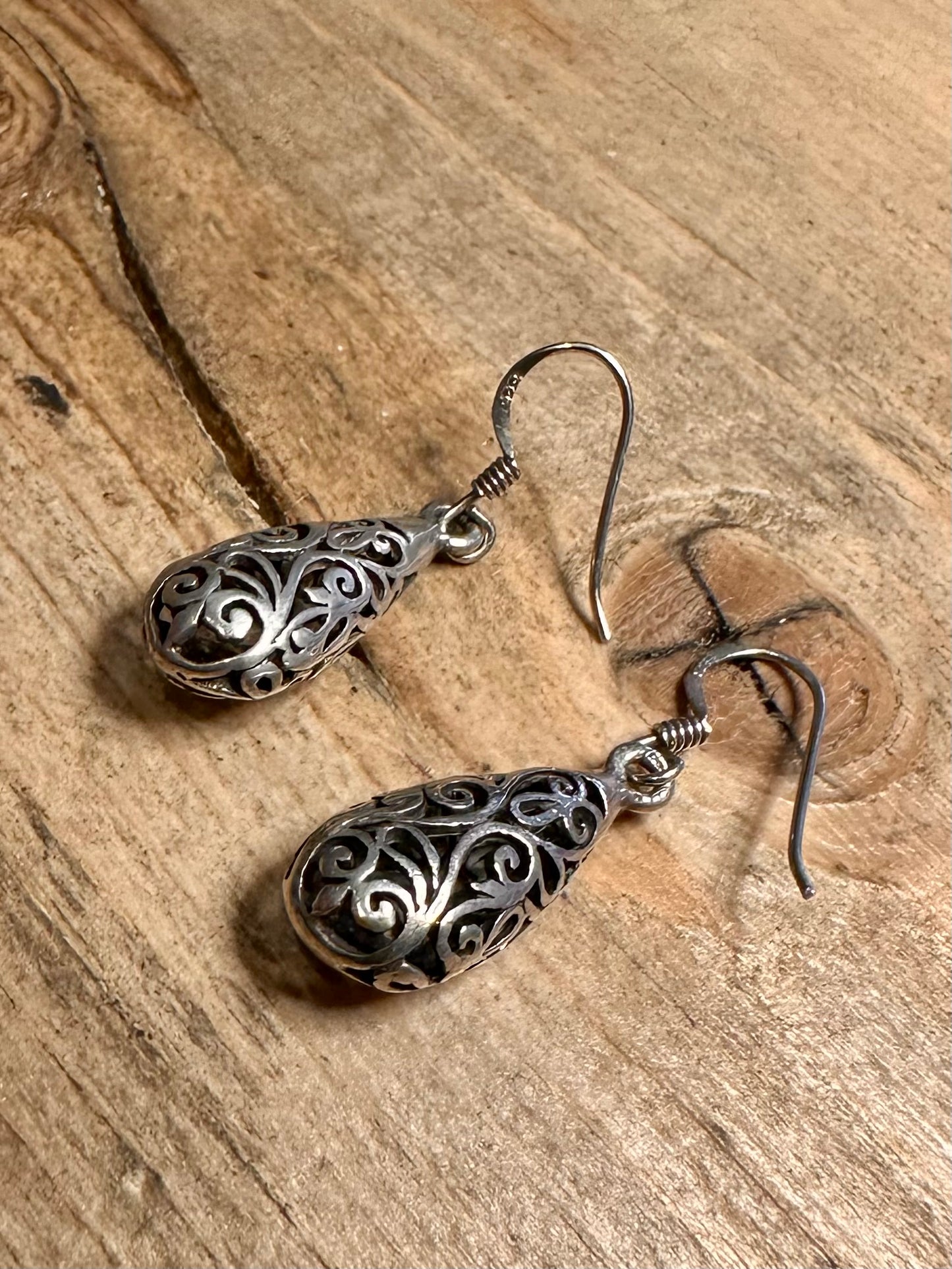 Vintage Filigree Dangle 925 Silver Earrings