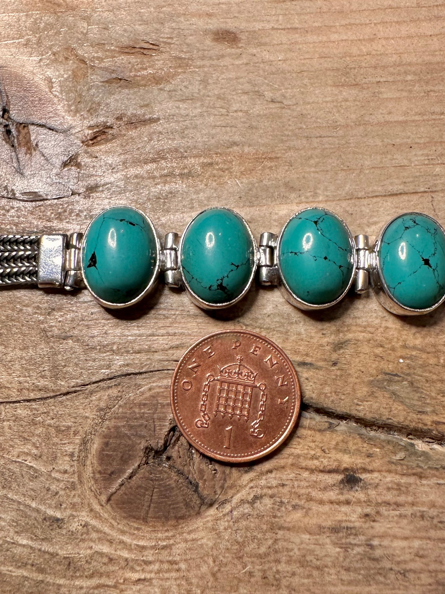 Vintage Turquoise Fox Tail Chain Hook Clasp 925 Silver 7.5 to 8 inch Bracelet