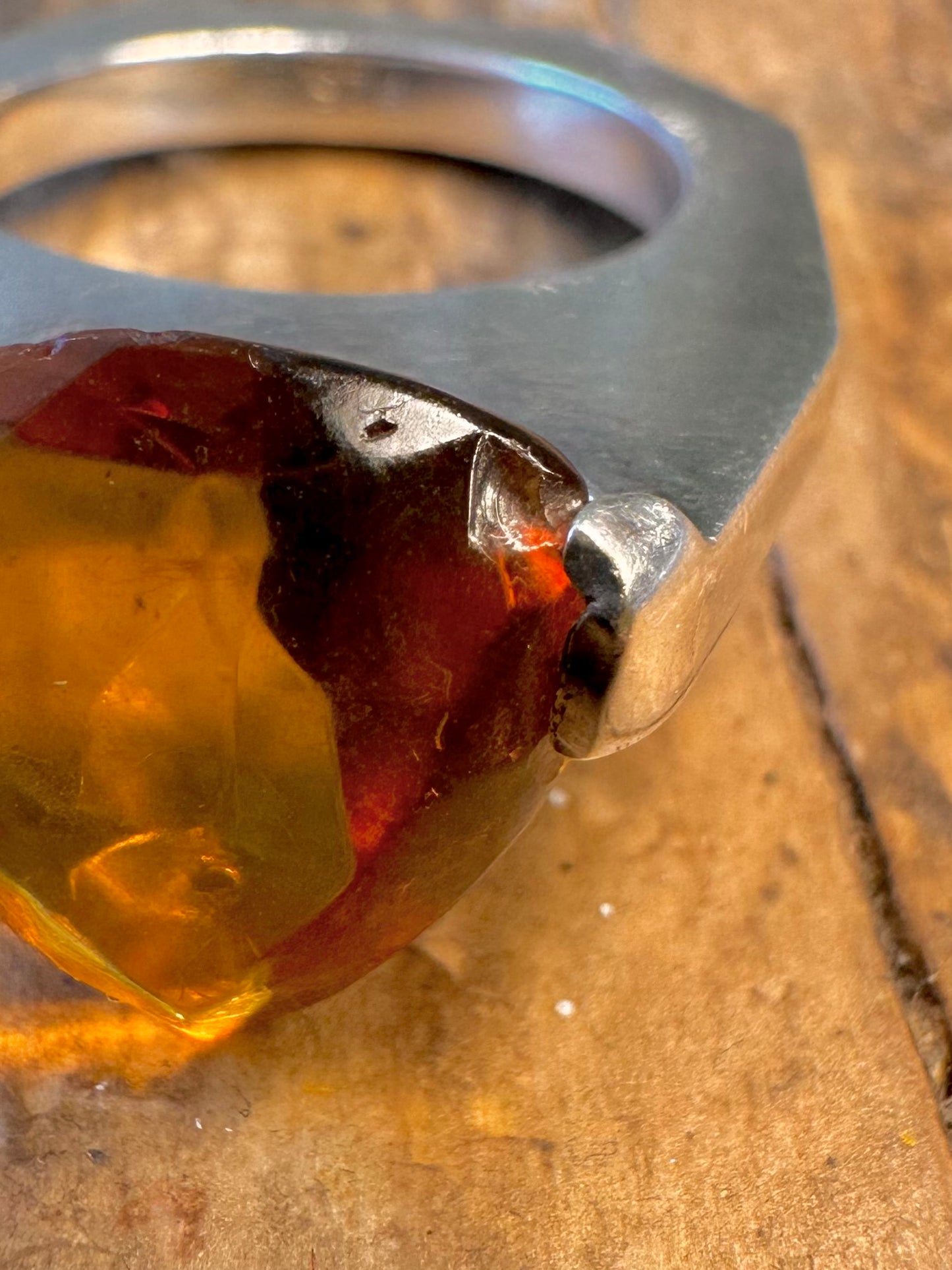 Modernist Faceted Citrine 925 Sterling Silver O1/2 Ring