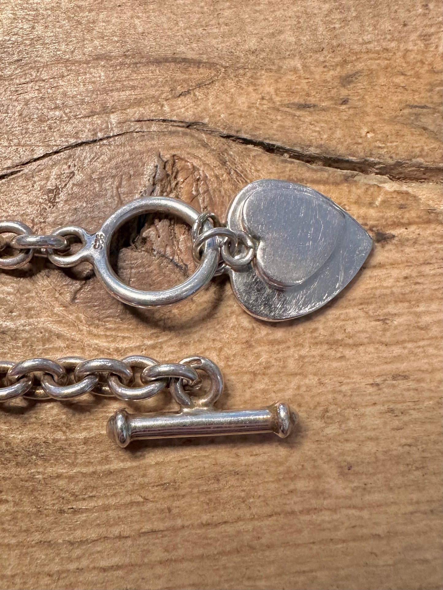 Vintage Belcher Double Heart T Bar Clasp 925 Silver 15.5 inch Necklace
