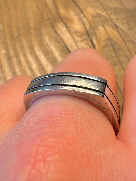Square Lined Band 925 Sterling Silver Size Y Ring