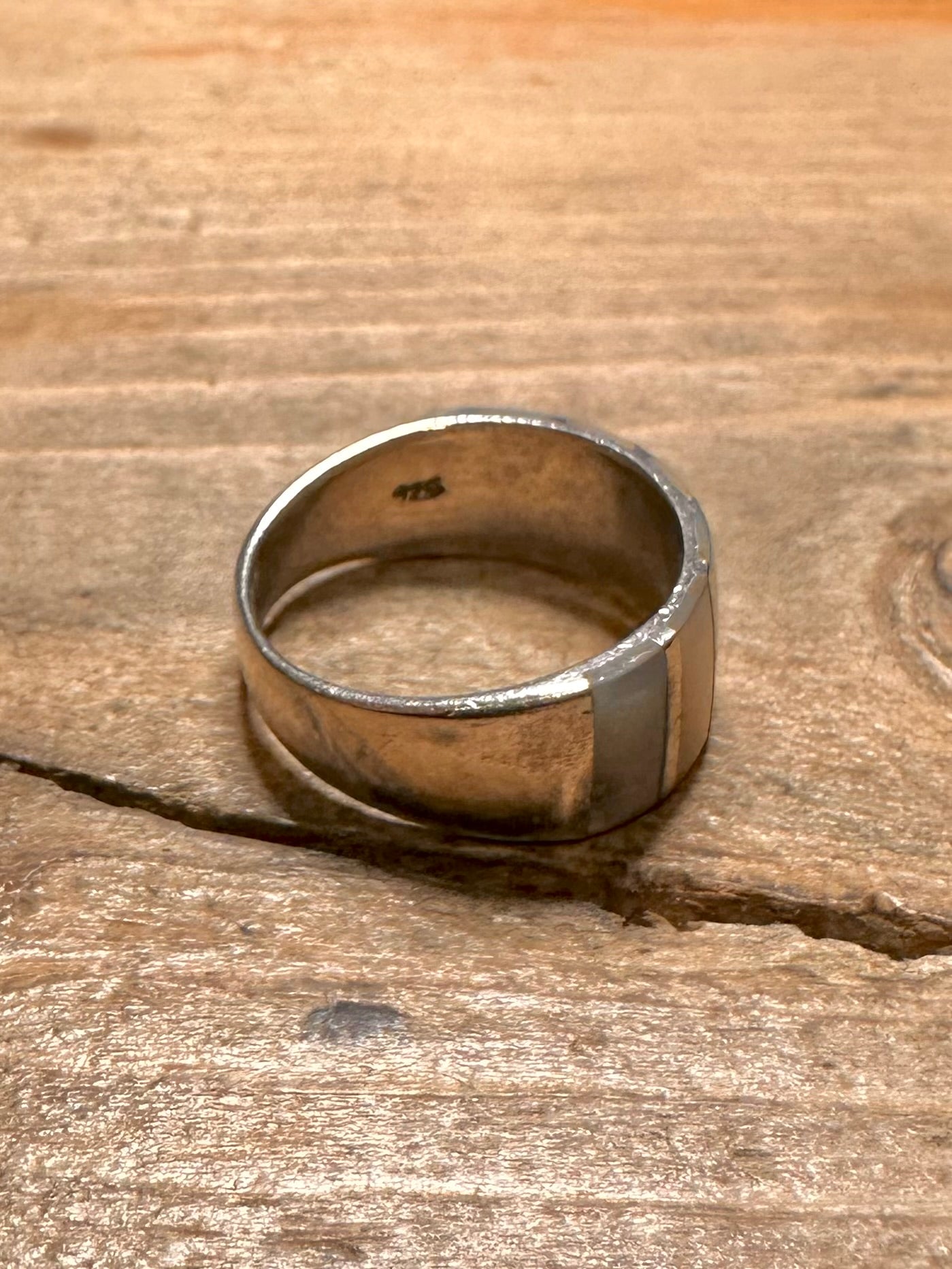 Vintage Mother of Pearl Inlay 925 Silver Size P Ring