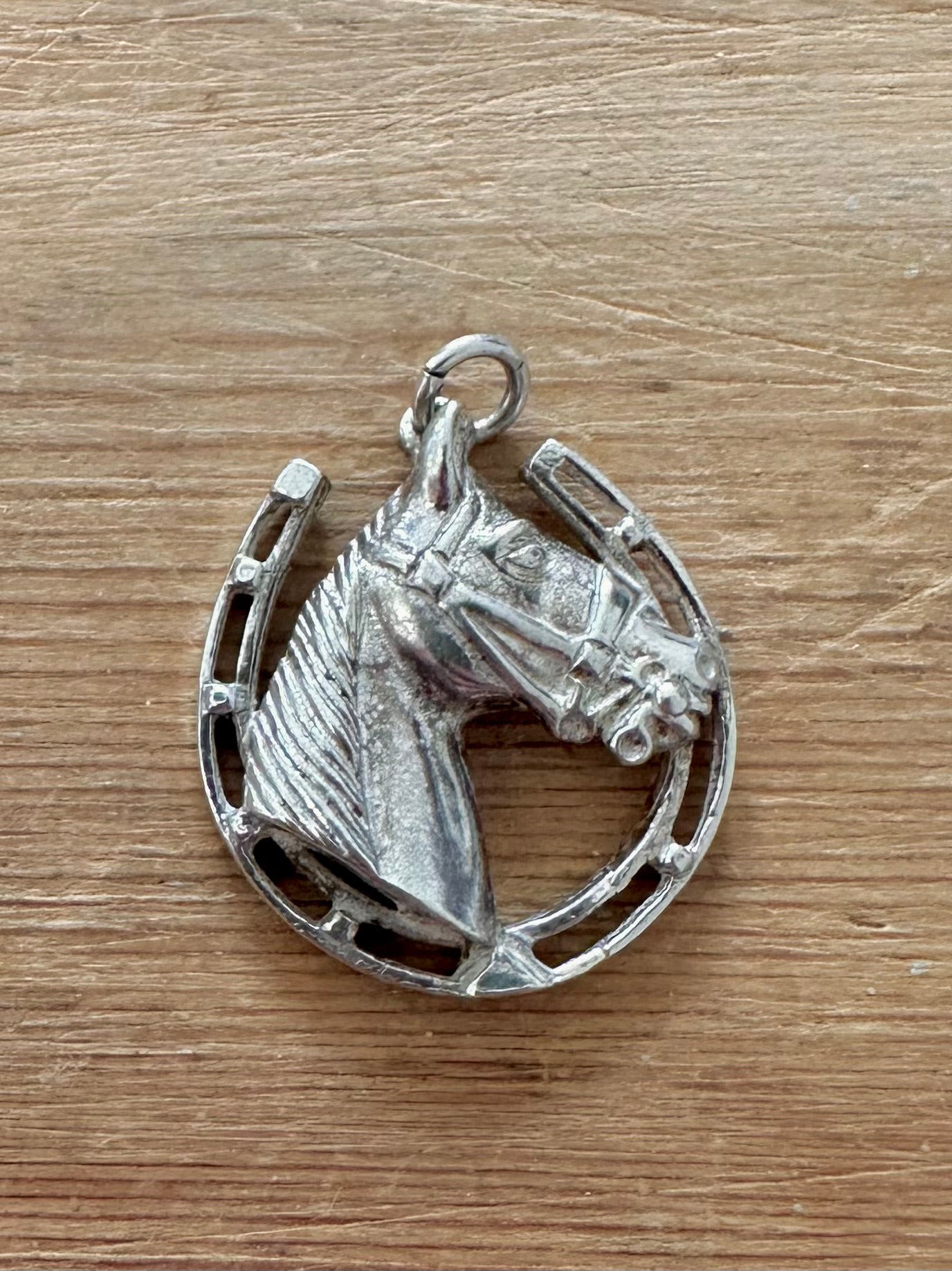 Vintage Horse Shoe and Head 925 Silver Pendant
