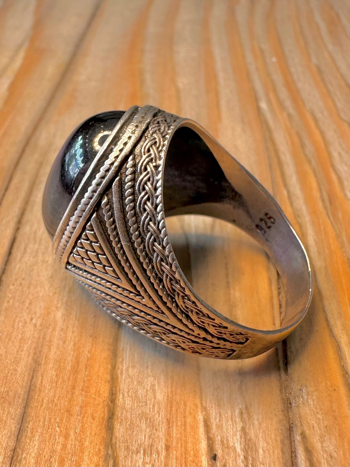 Vintage Large Blue Stone Signet Tribal 925 Sterling Silver Size Z Ring