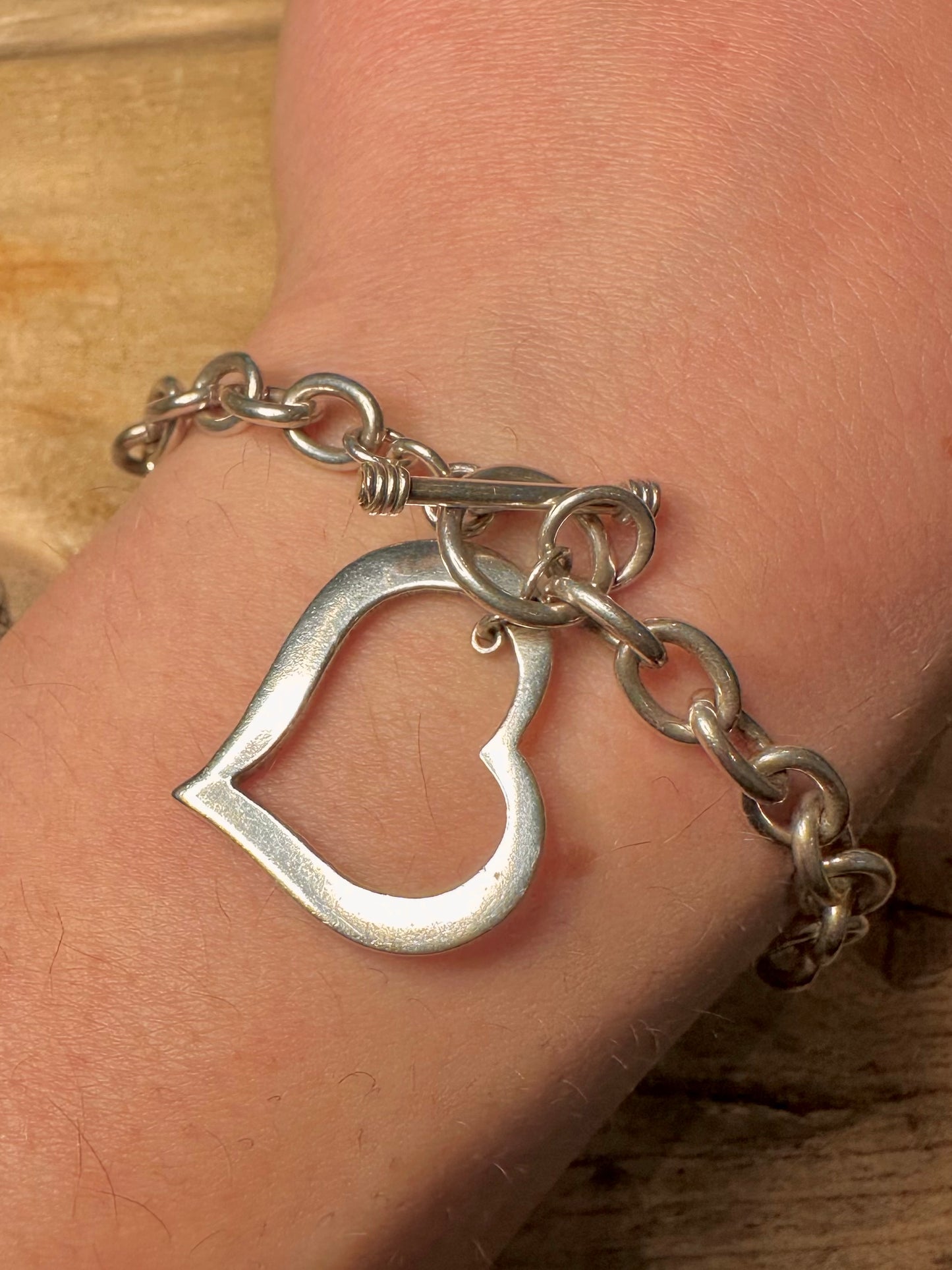 Vintage Heart T Bar Clasp Belcher 925 Silver 7.3 inch Bracelet