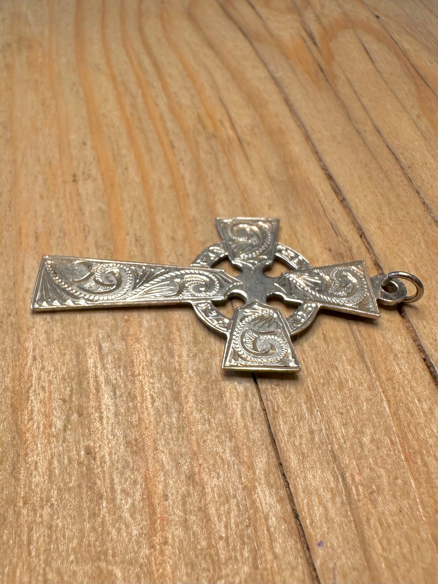 Vintage 1978 Engraved Celtic Cross 925 Sterling Silver Pendant