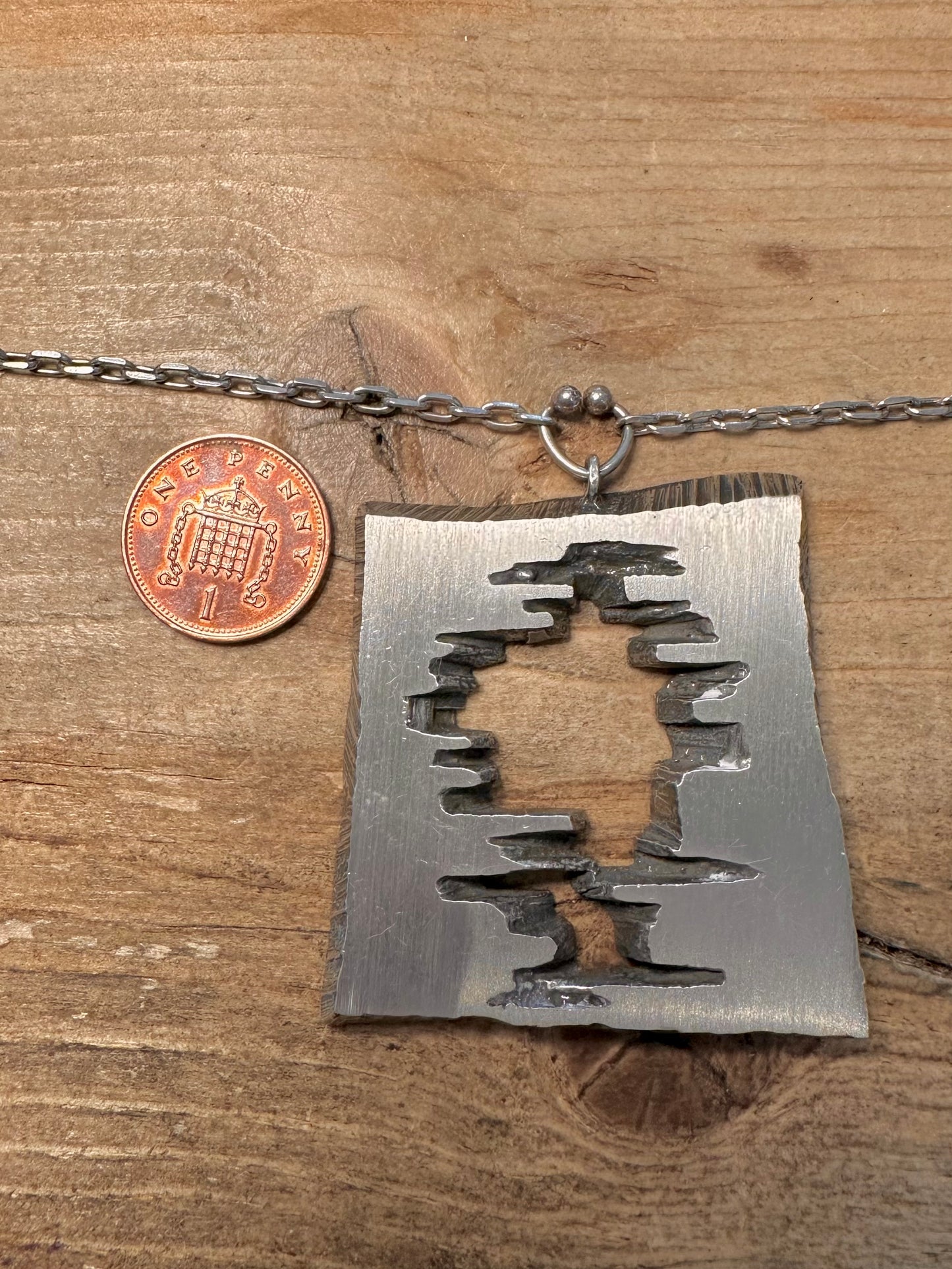 Brutalist Sten and Laine Finnish Style 925 Silver Pendant and 35 inch Necklace