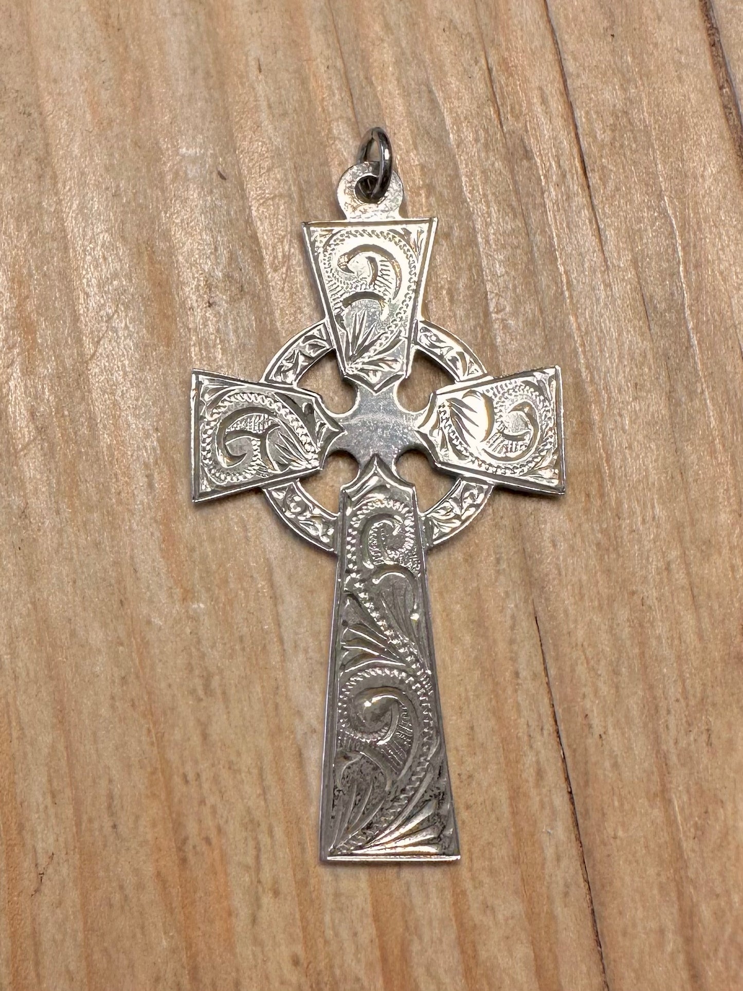 Vintage 1978 Engraved Celtic Cross 925 Sterling Silver Pendant