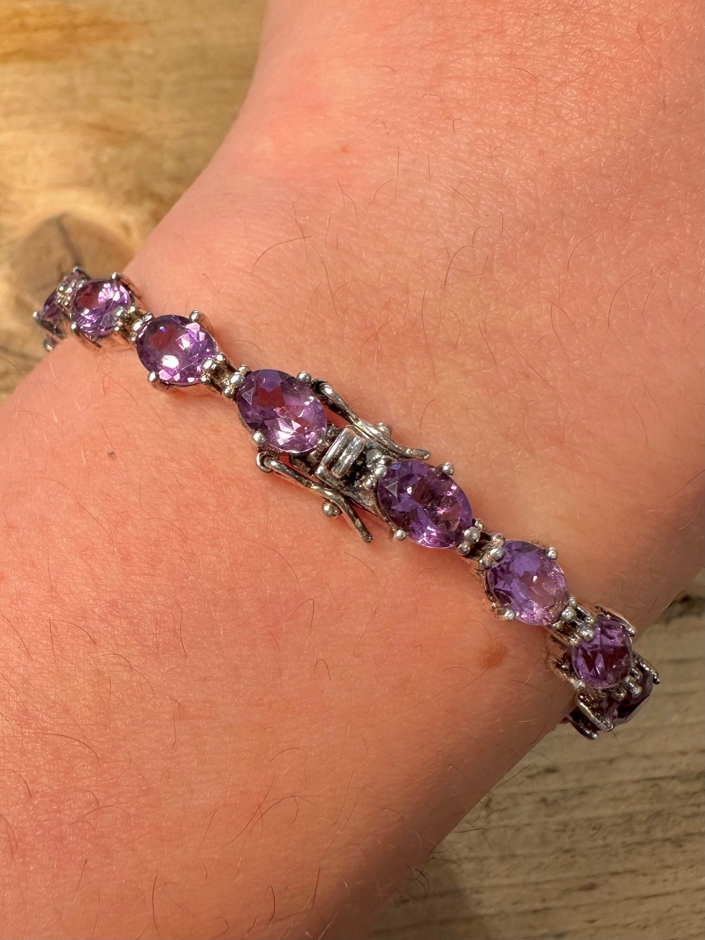 Vintage Amethyst 925 Silver 7 inch Tennis Bracelet