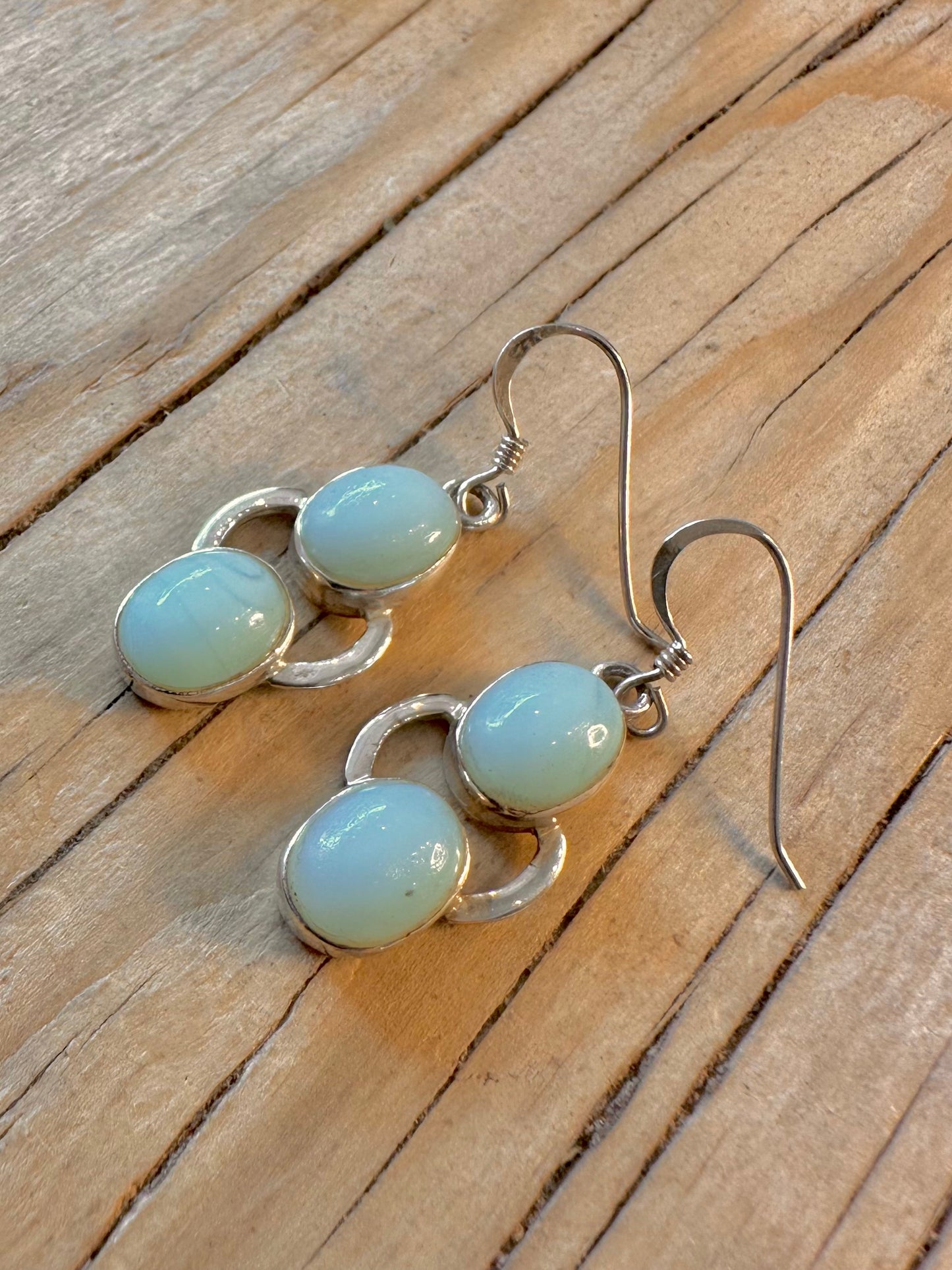 Vintage Light Blue Cream Agate 925 Silver Earrings
