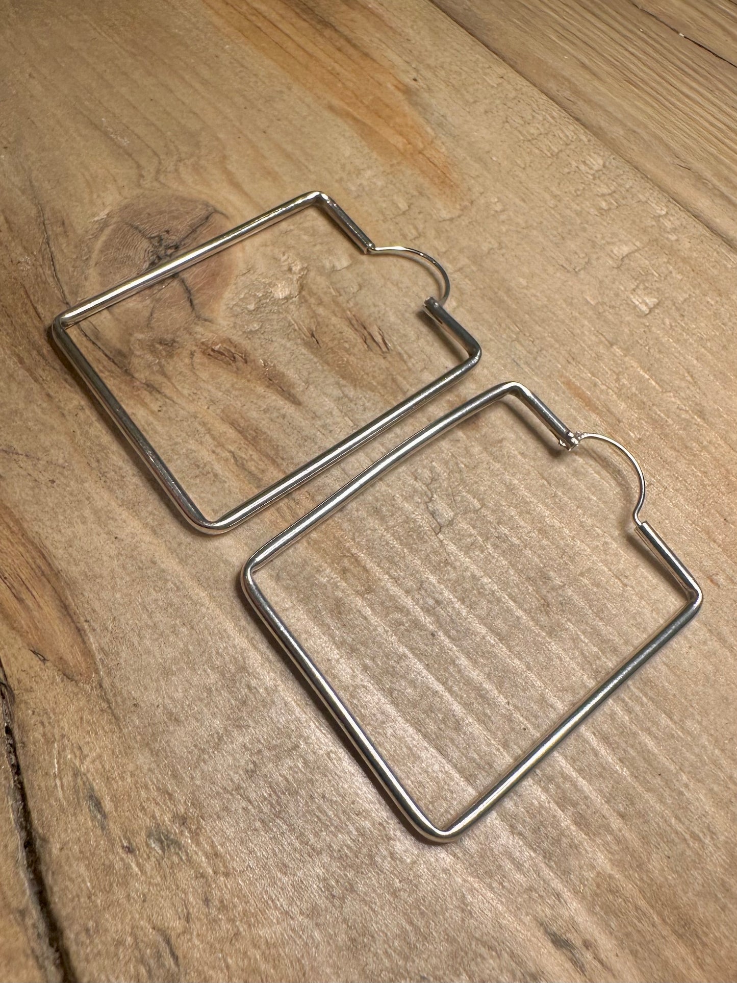 Vintage Large Square Hoops 925 Silver Earrings
