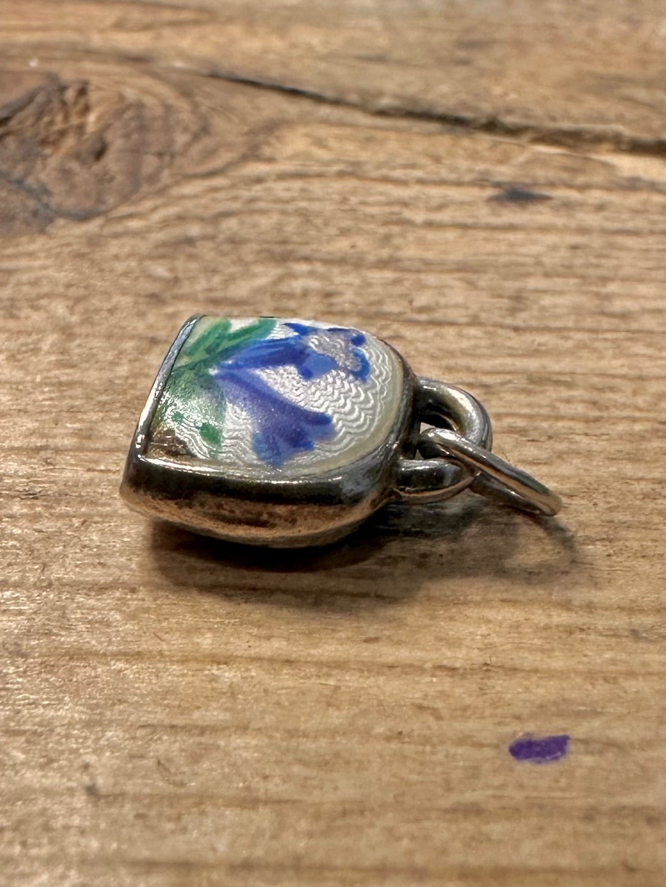 Vintage Flower Gentian Enamel 925 Silver Charm Pendant