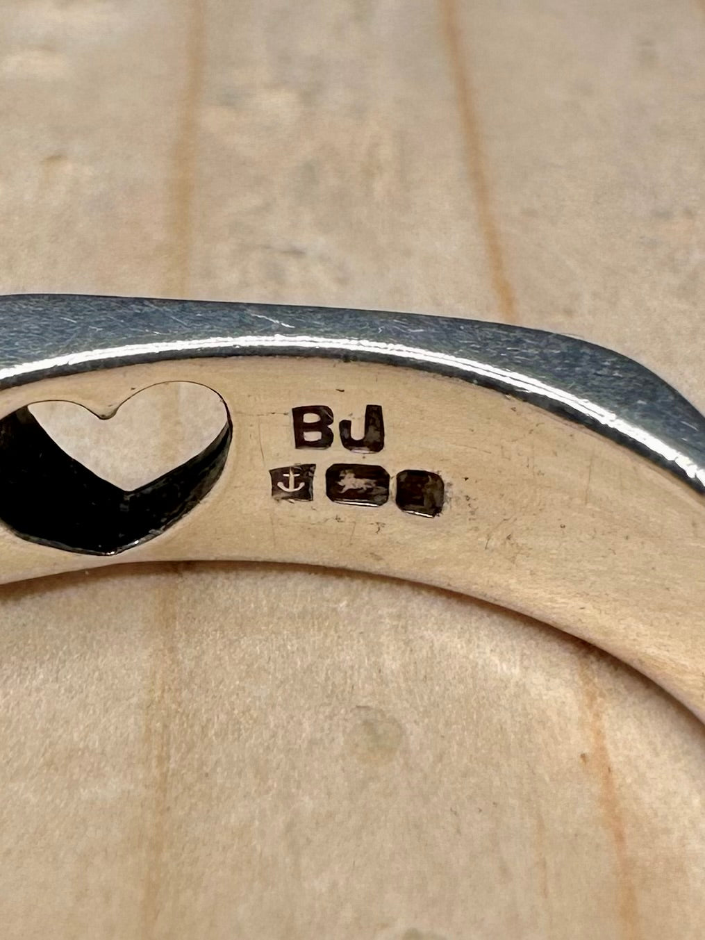 Heart Signet Bark Effect 925 Sterling Silver Size Q Ring