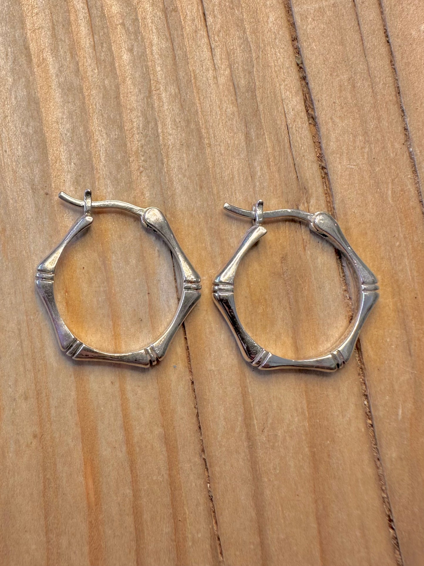 Vintage Bamboo Style Hoops 925 Silver Earrings
