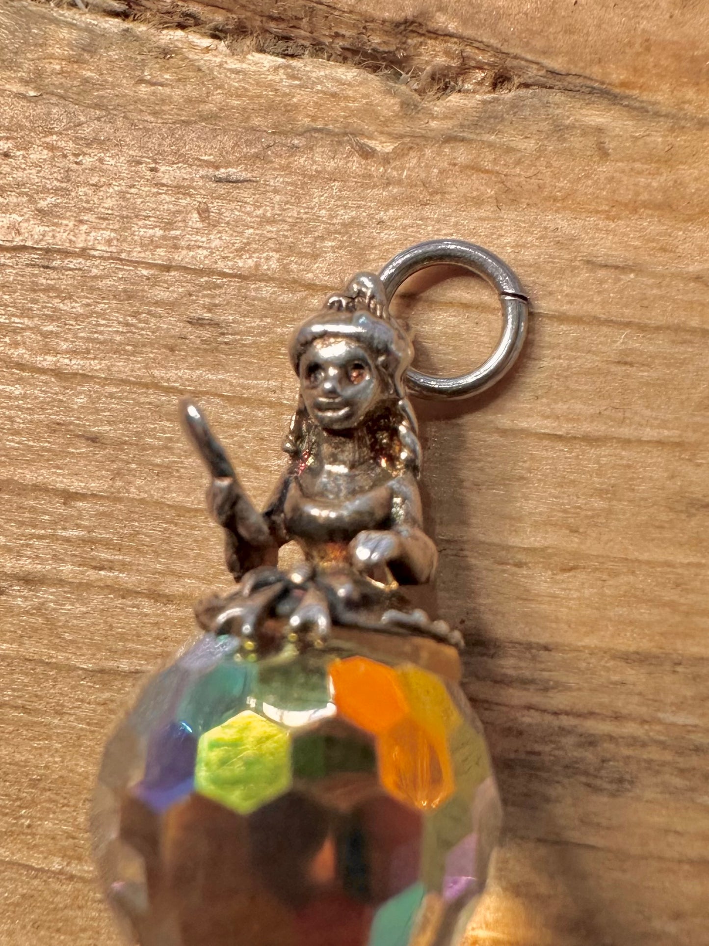 Vintage Girl on Top of Crystal Ball 925 Silver Charm Pendant