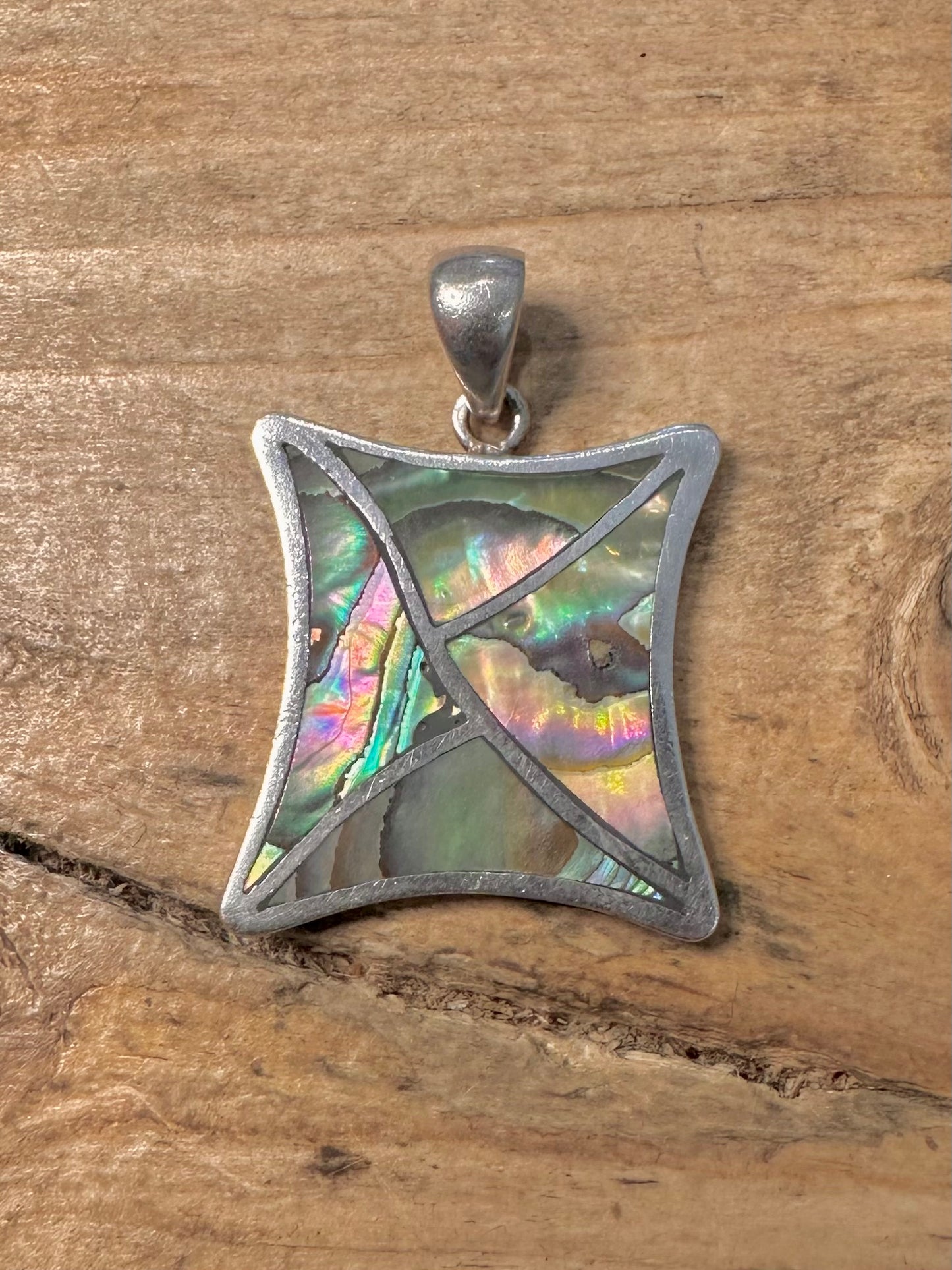 Abstract Square Abalone 925 Silver Pendant