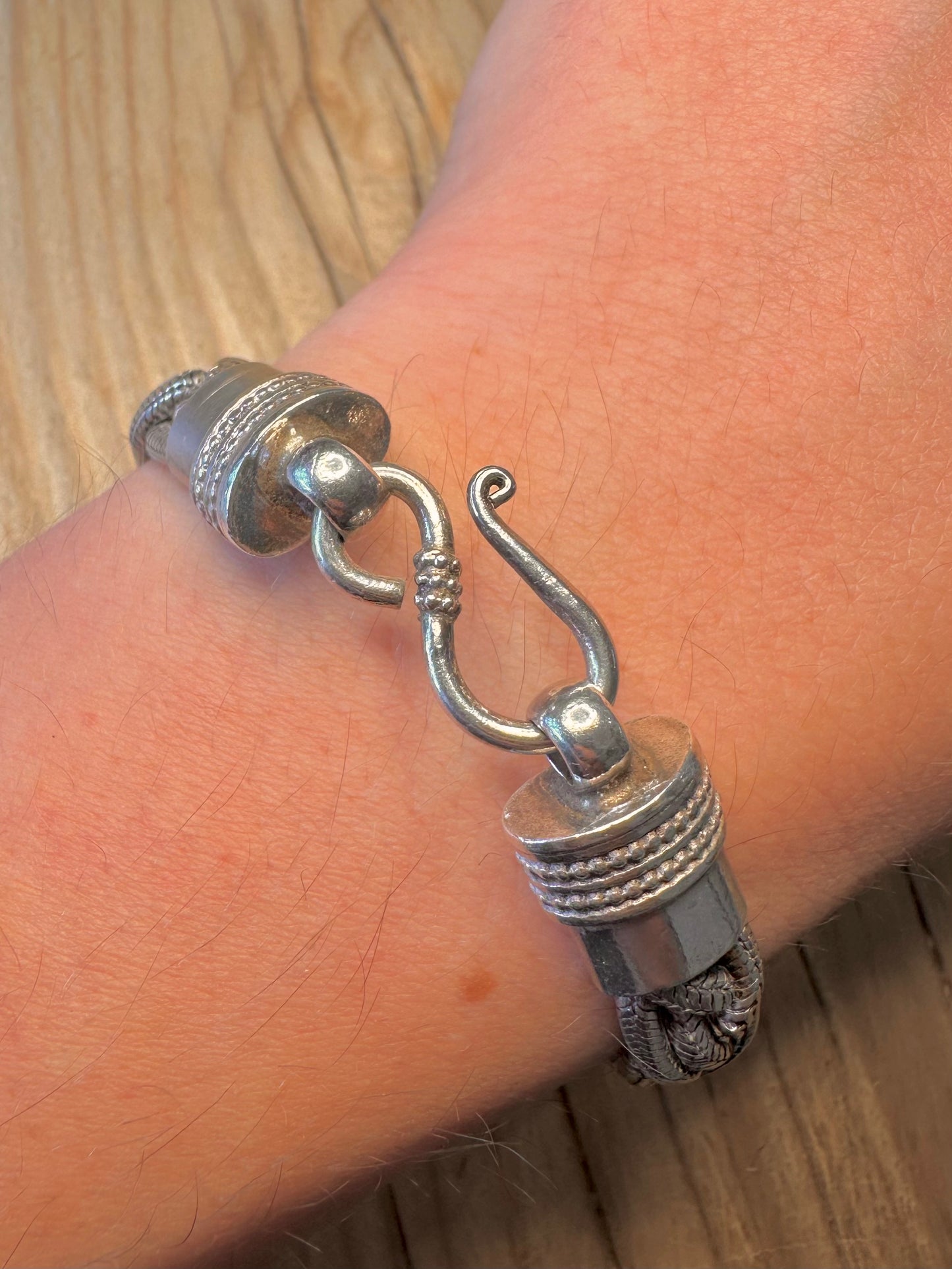 Vintage Chunky Woven Link 925 Silver Hook Clasp 7.5 inch Bracelet