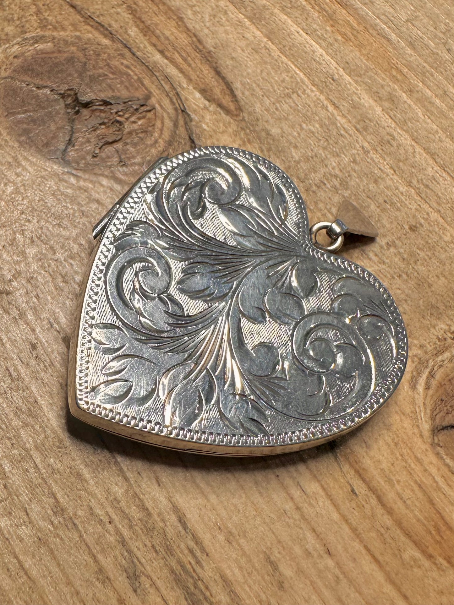 Vintage 1976 Heart Engraved Locket JS Maker 925 Silver Pendant