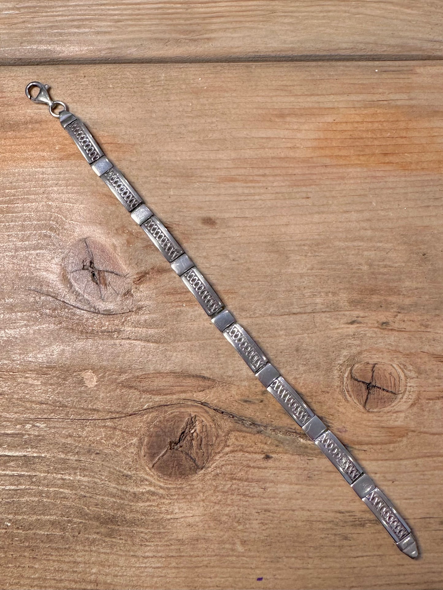 Vintage Tribal Bar 925 Silver 7.5 inch Bracelet