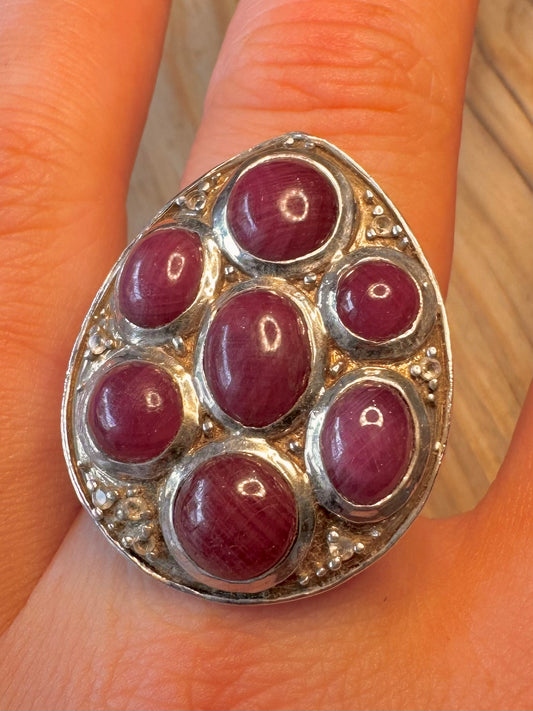 Vintage Purple Stone Boho 925 Silver Size S Ring