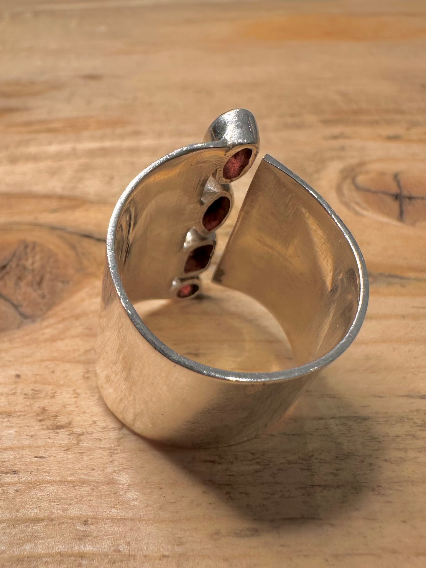 Abstract Garnet Long 925 Silver Size T Ring