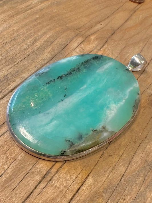 Vintage Large Blue Chrysoprase 925 Sterling Silver Pendant