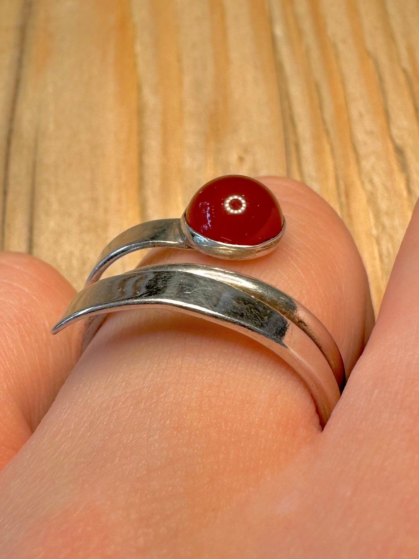 Modernist Carnelian Layer 925 Sterling Silver Mexico Size T Ring