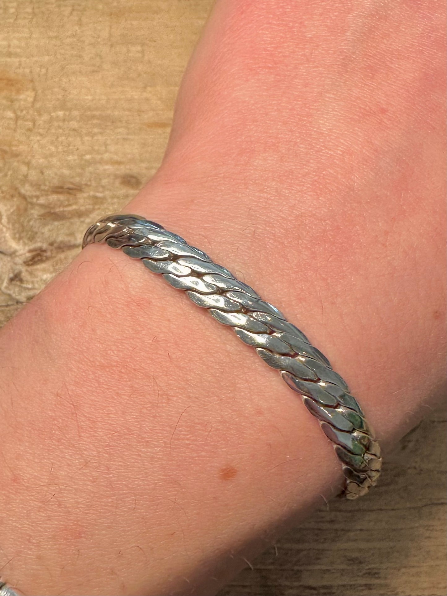 Vintage 1990 Flat Close Link Curb Chain 925 Silver 7.5 inch Bracelet