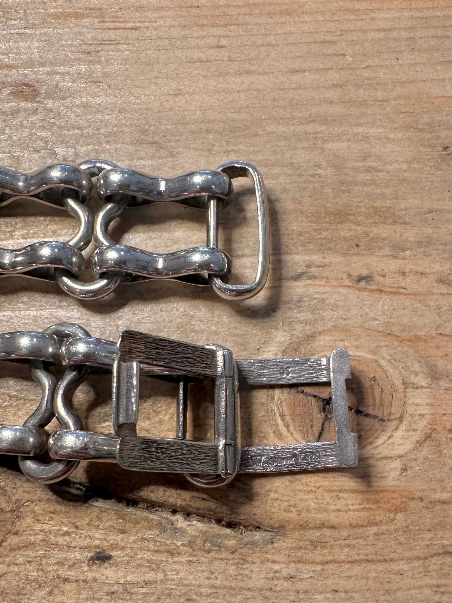 Abstract Chunky Link Chain 925 Silver 8.5 inch Bracelet