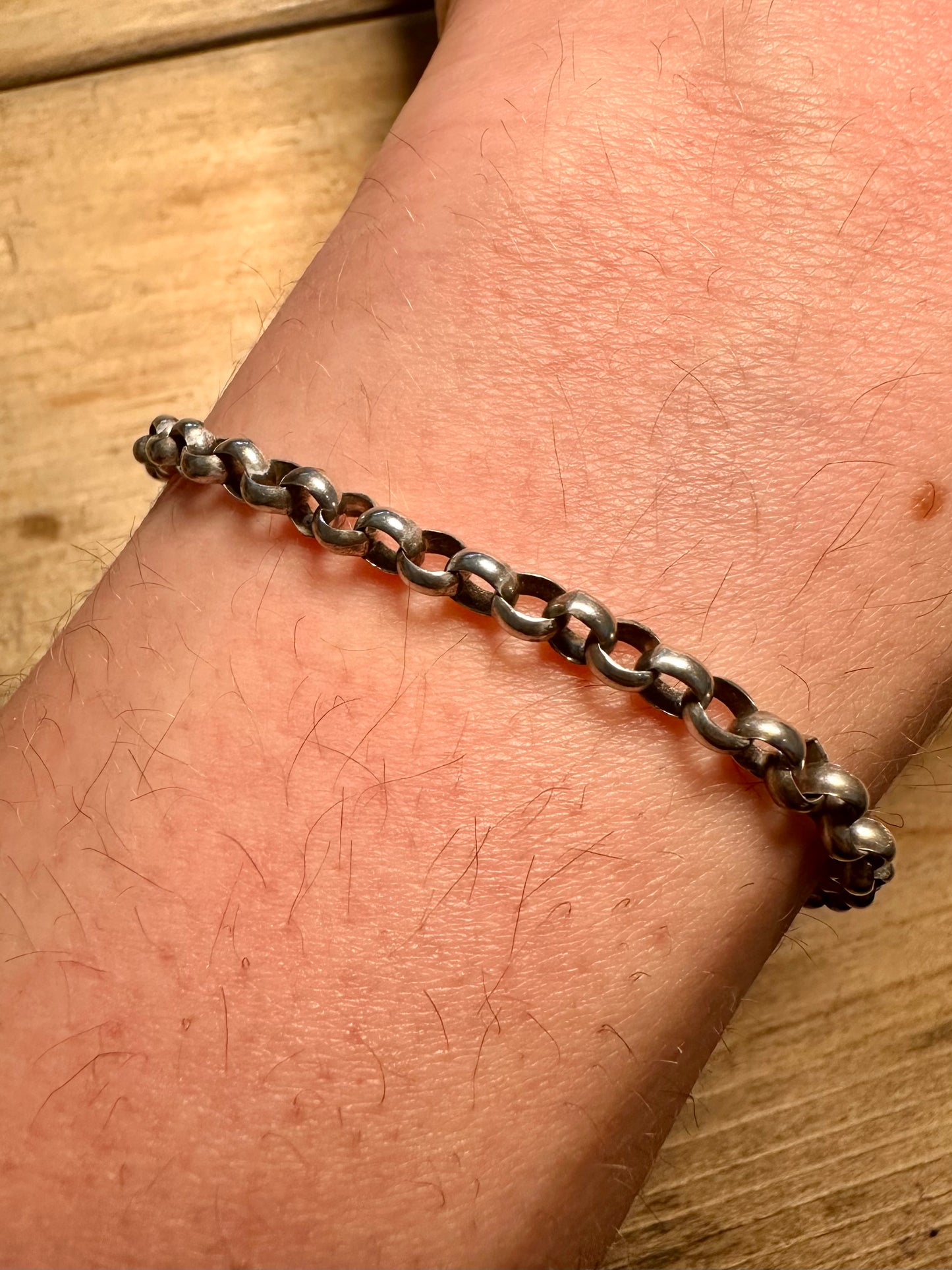 Vintage Belcher Chain T Bar Albert Clasp 925 Silver 7.5 inch Bracelet