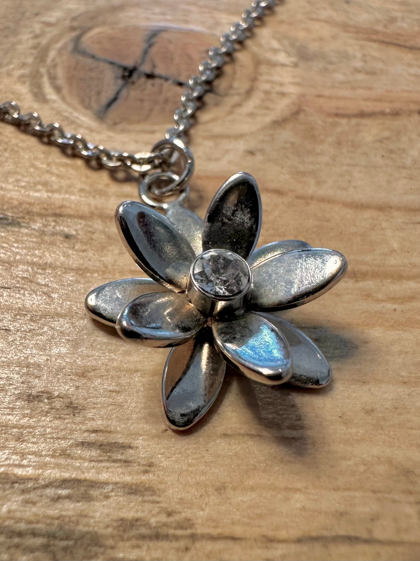 Modern Flower CZ Stone 925 Silver 16 inch Necklace Pendant