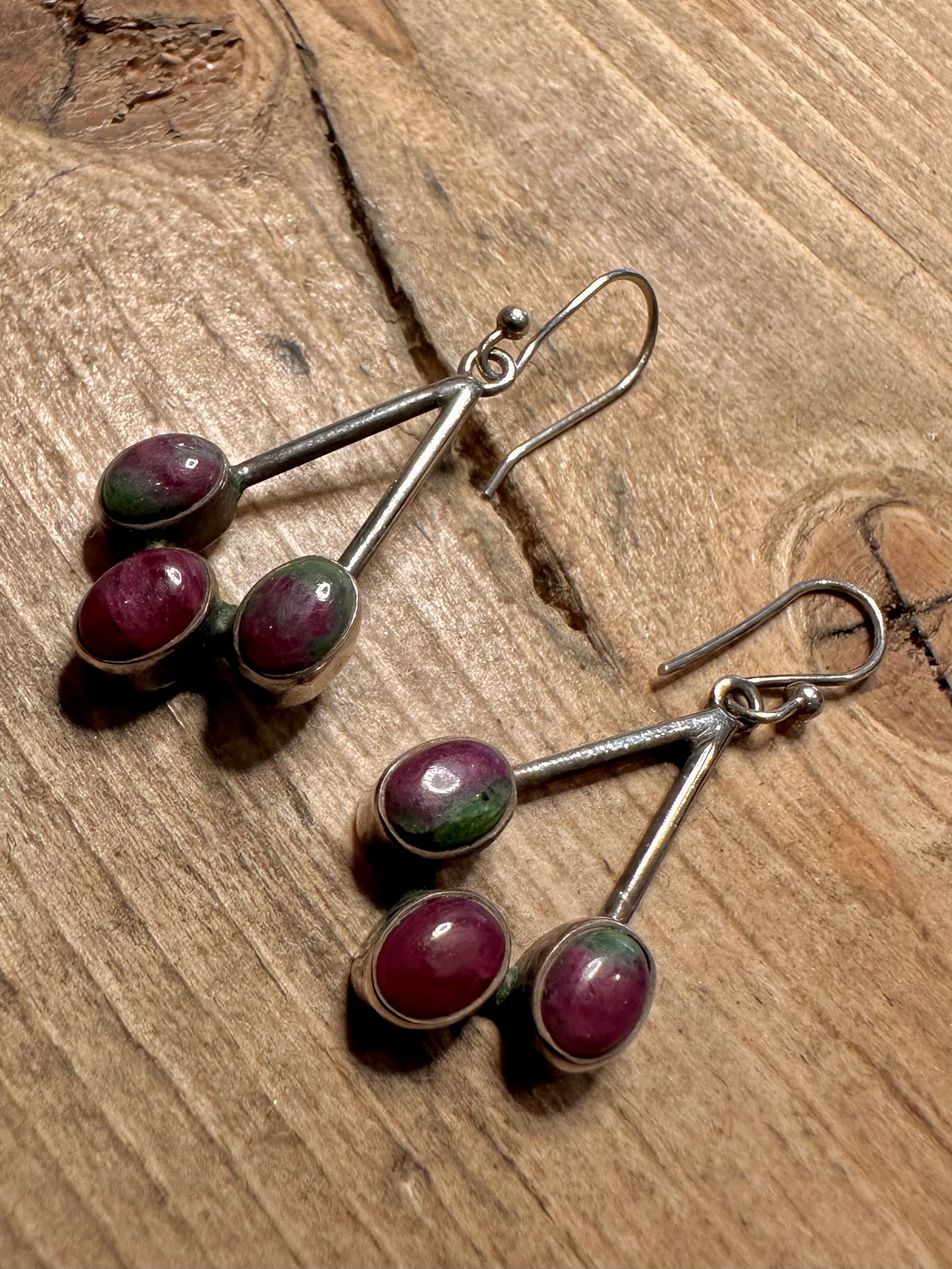 Vintage Ruby Zoisite 925 Silver Earrings