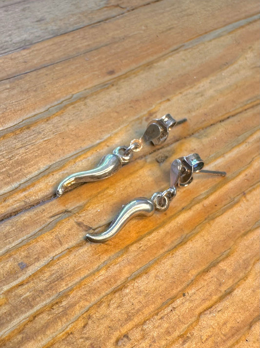 Horn Cornicello Dangle 925 Sterling Earrings