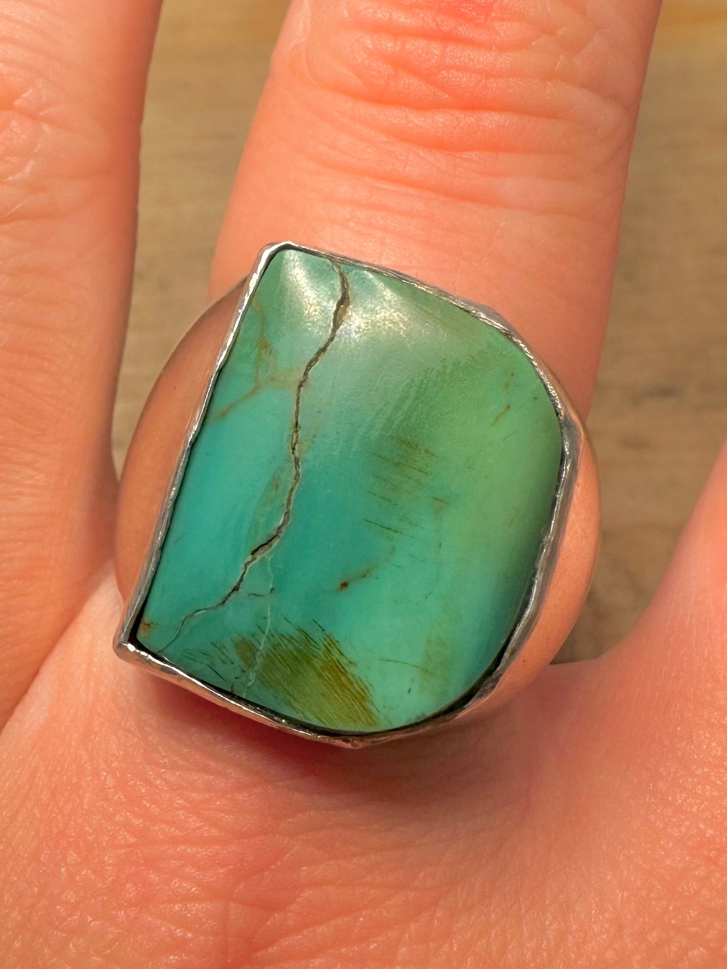 Vintage Large Raw Turquoise 925 Silver Size W Ring