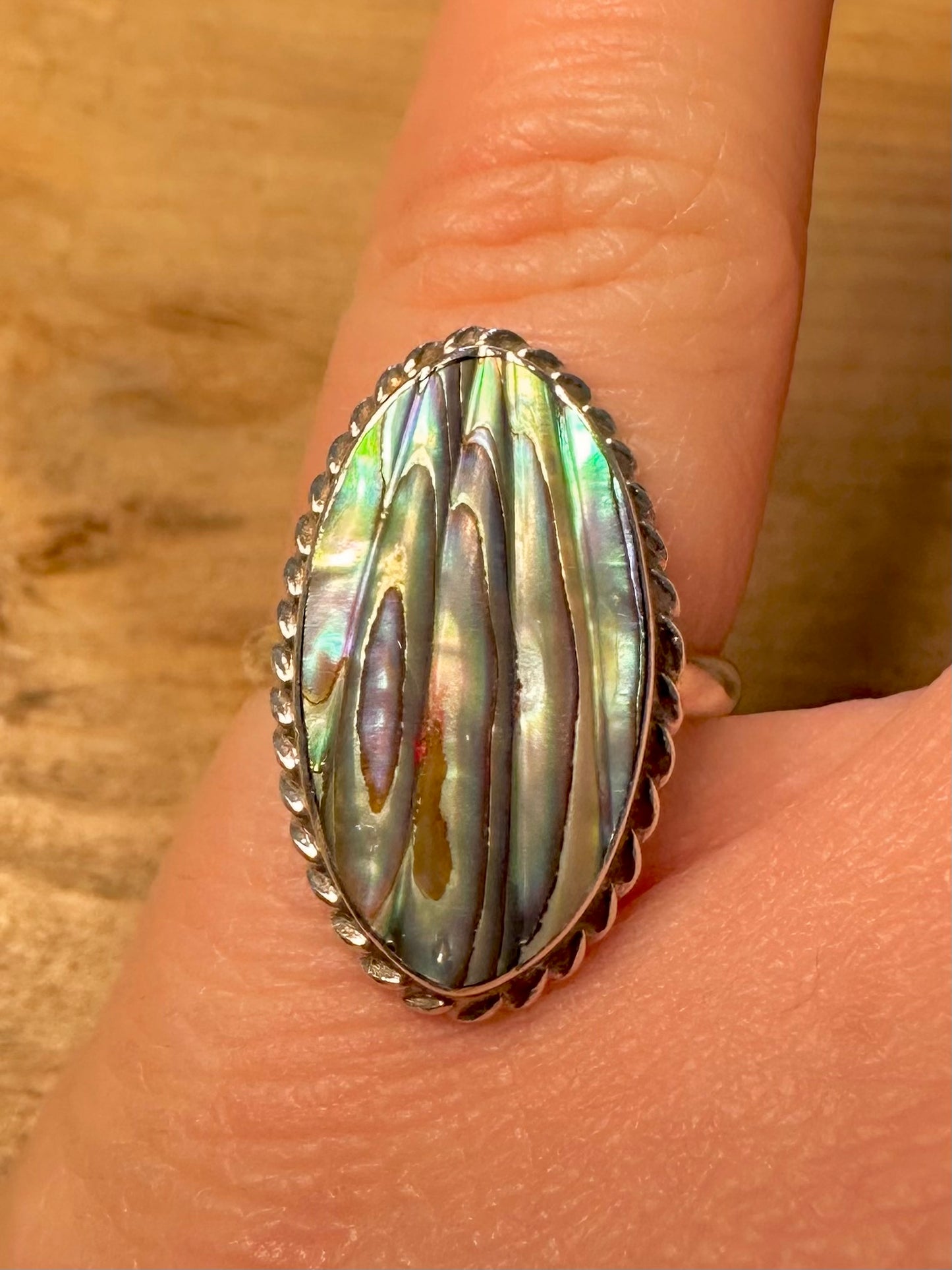 Vintage Abalone 925 Silver Size M Ring