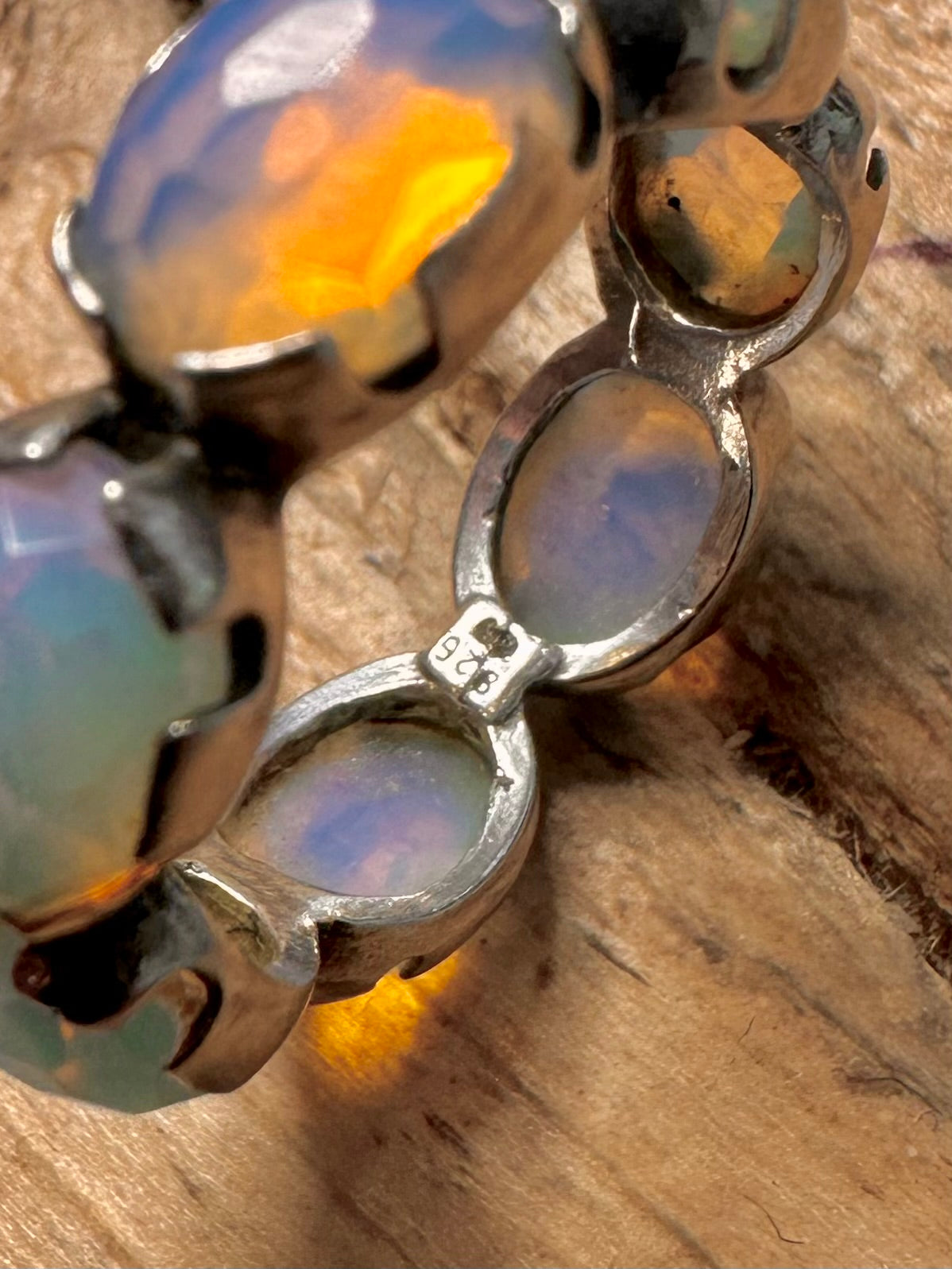 Vintage Faceted Opalite 925 Silver Size P Ring