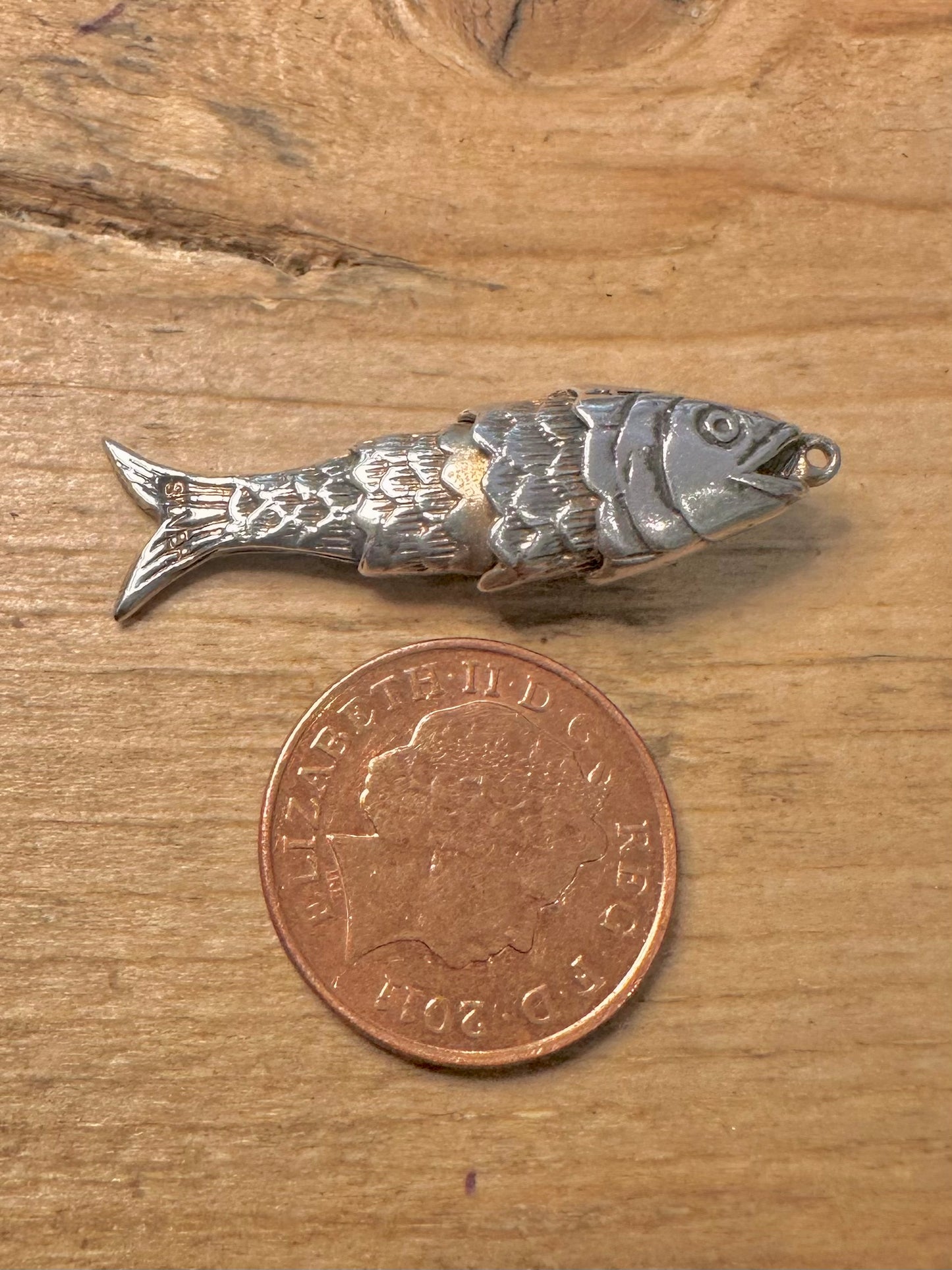 Vintage Articulated Fish 925 Silver Pendant