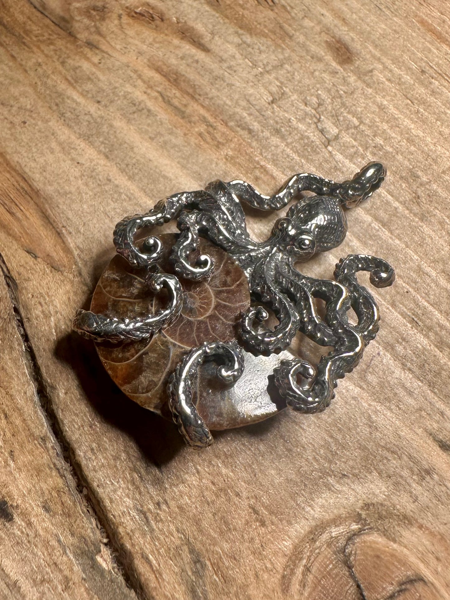 Vintage Octopus Ammonite 925 Silver Pendant