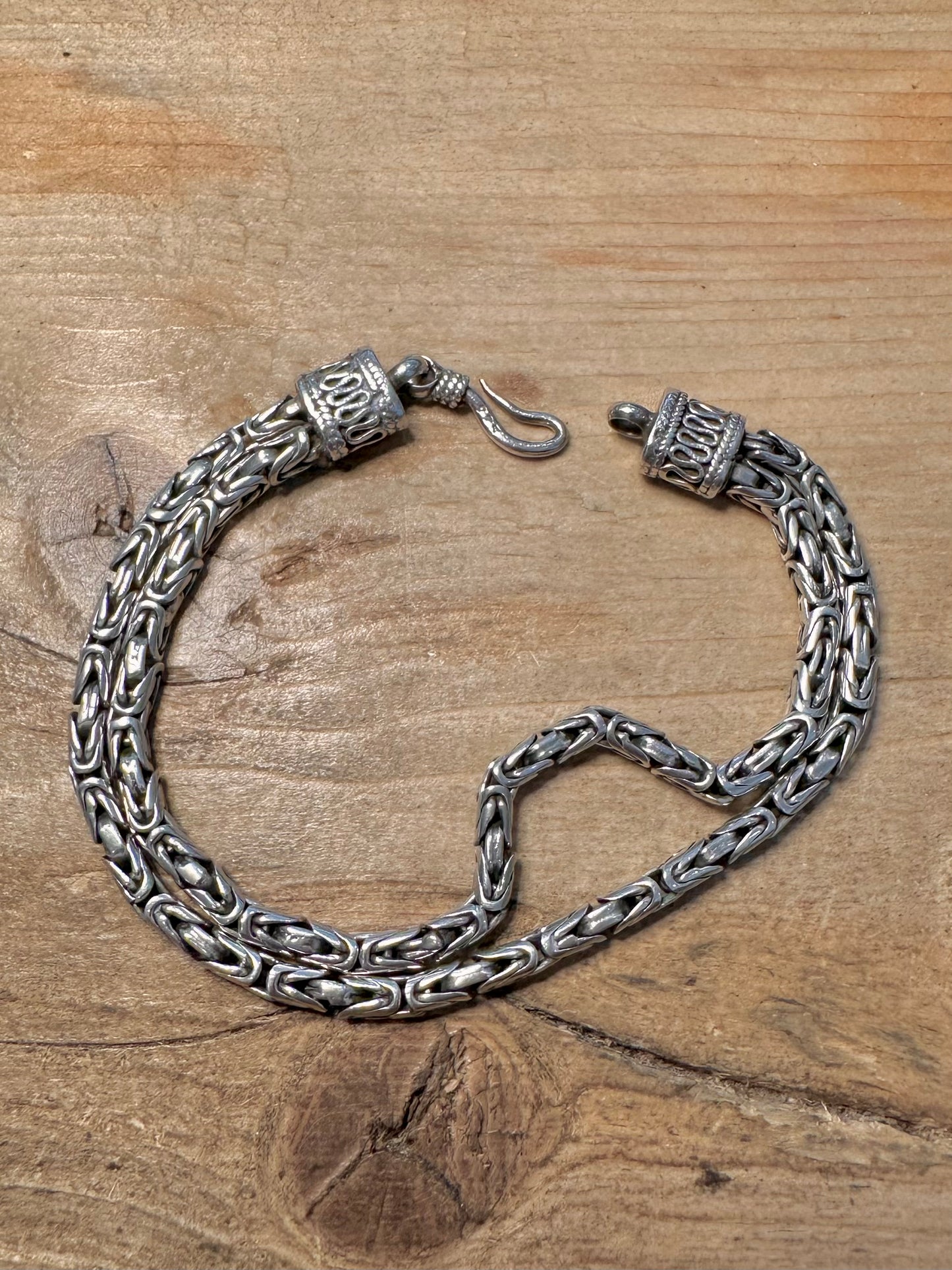 Vintage Double Byzantine Link Hook Clasp 925 Silver 8 inch Bracelet