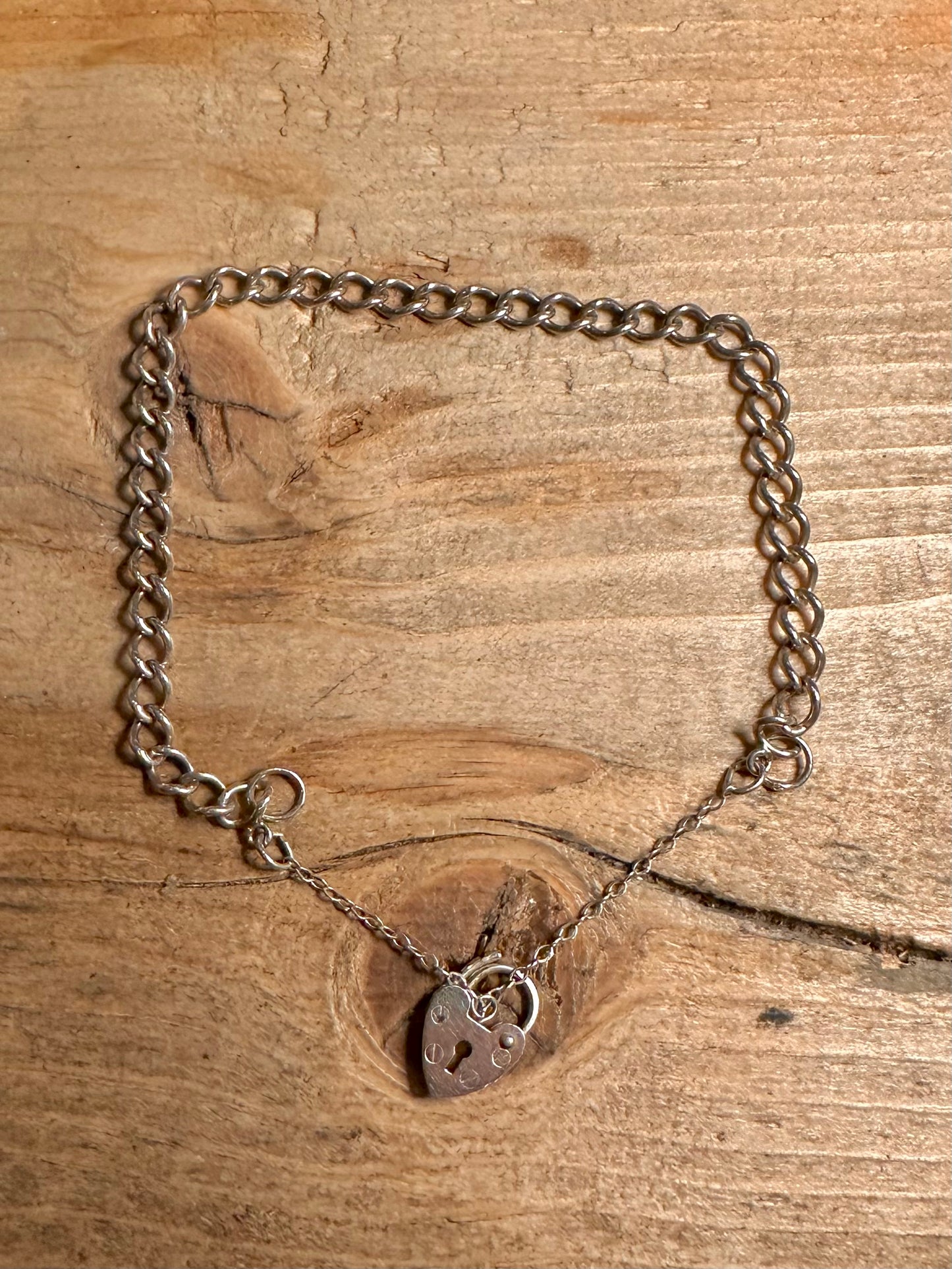 Vintage 1981 Heart Padlock Curb Chain 925 Silver 6 inch Bracelet
