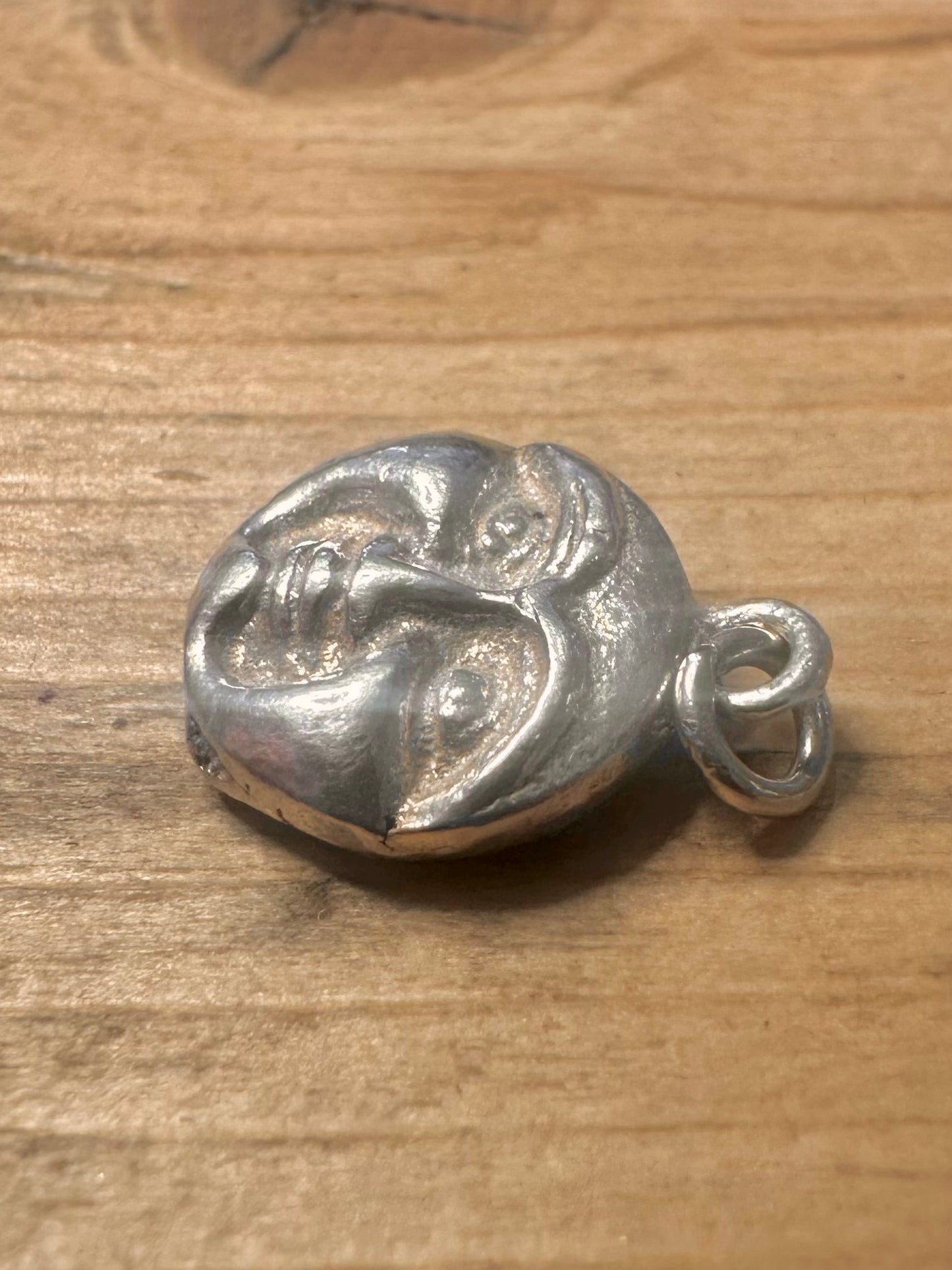 Vintage Moon Face 925 Silver Pendant