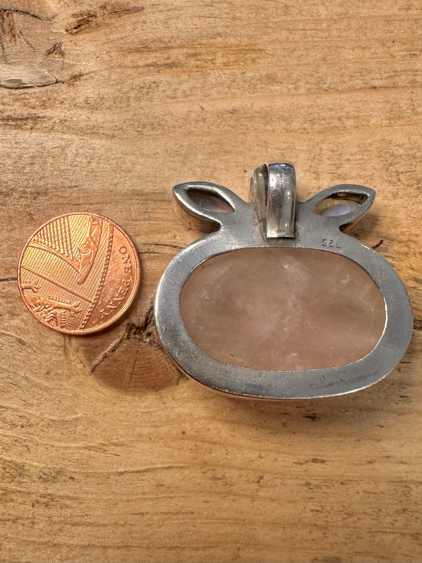 Vintage Rose Quarts and Moonstone 925 Silver Pendant