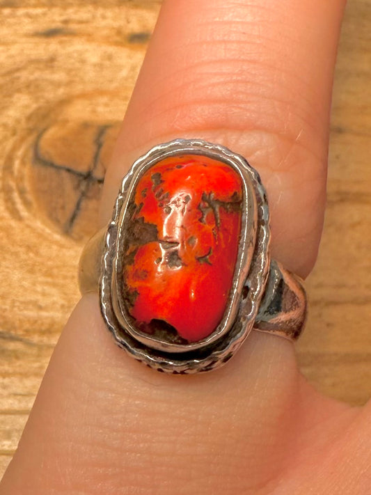 Vintage Coral Boho 925 Silver Size L Ring