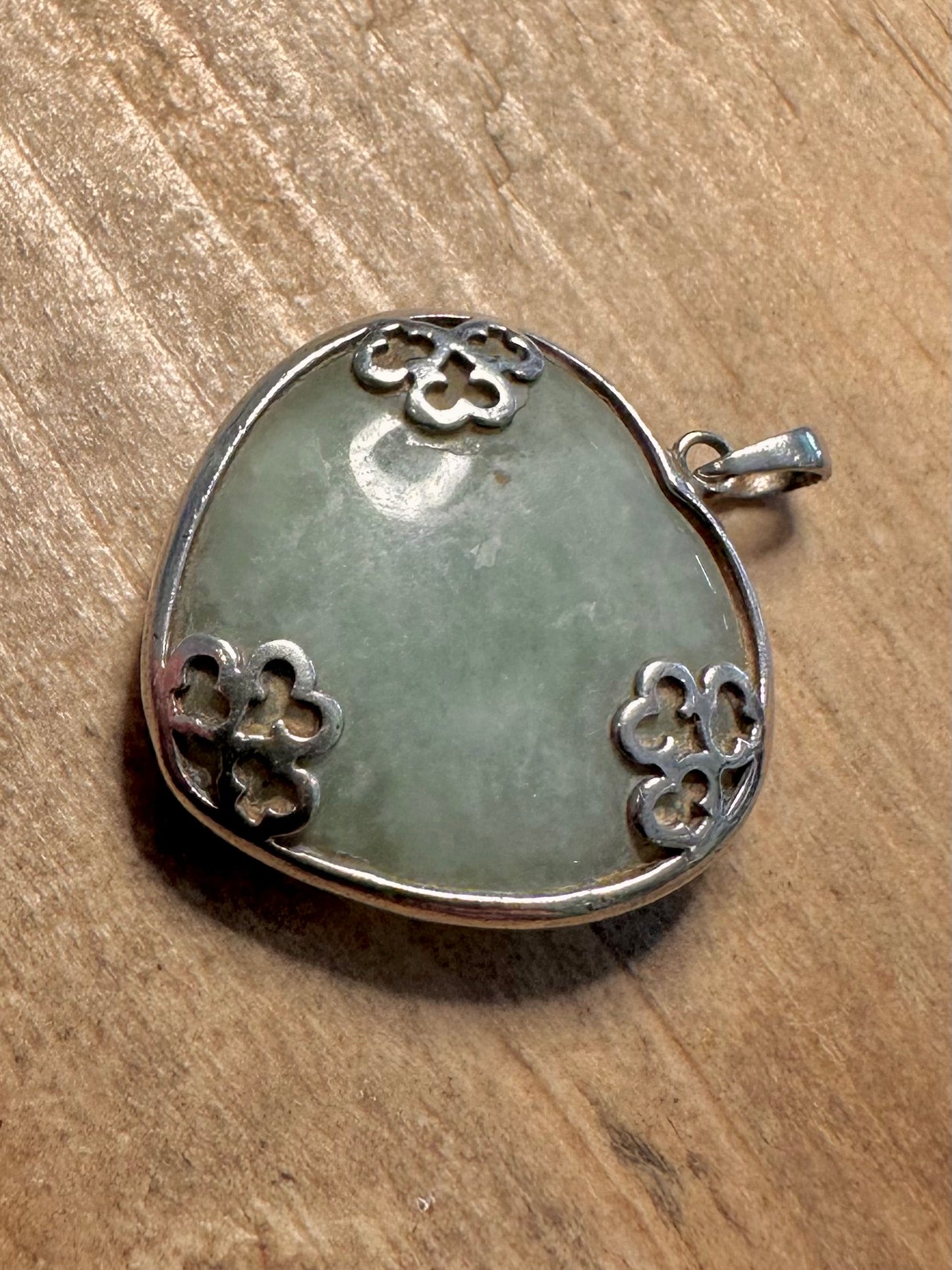 Vintage Heart Shaped Jade 925 Silver Pendant