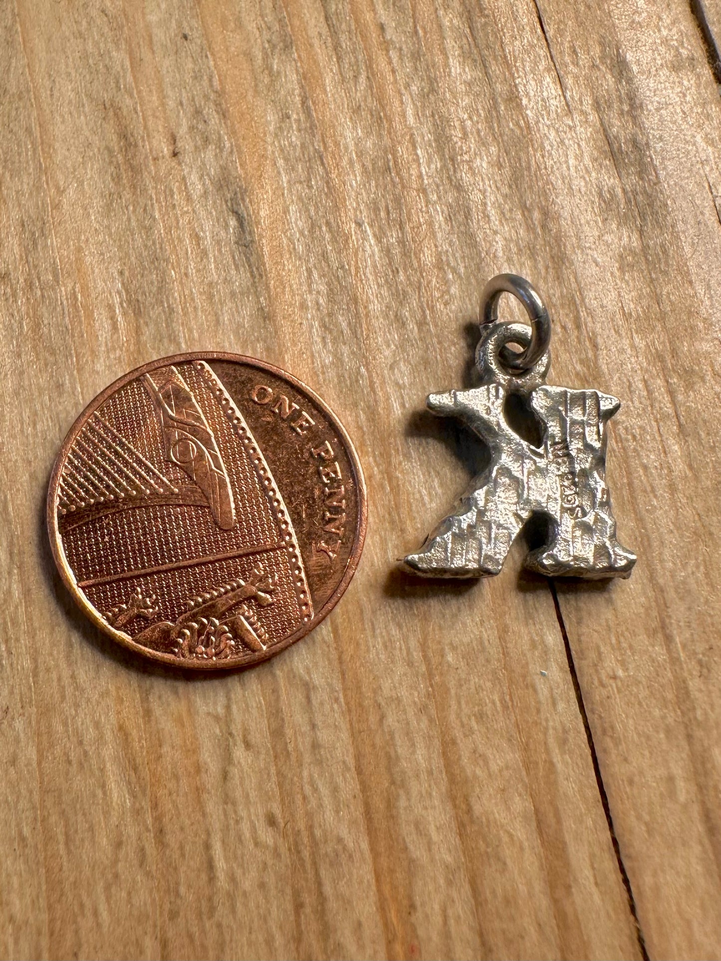 Vintage Letter K Textured Maker NB 925 Sterling Silver Pendant