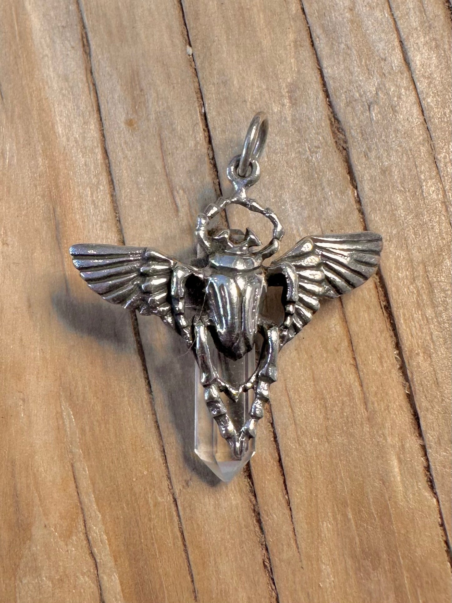 Vintage Scarab Quarts 925 Silver Pendant