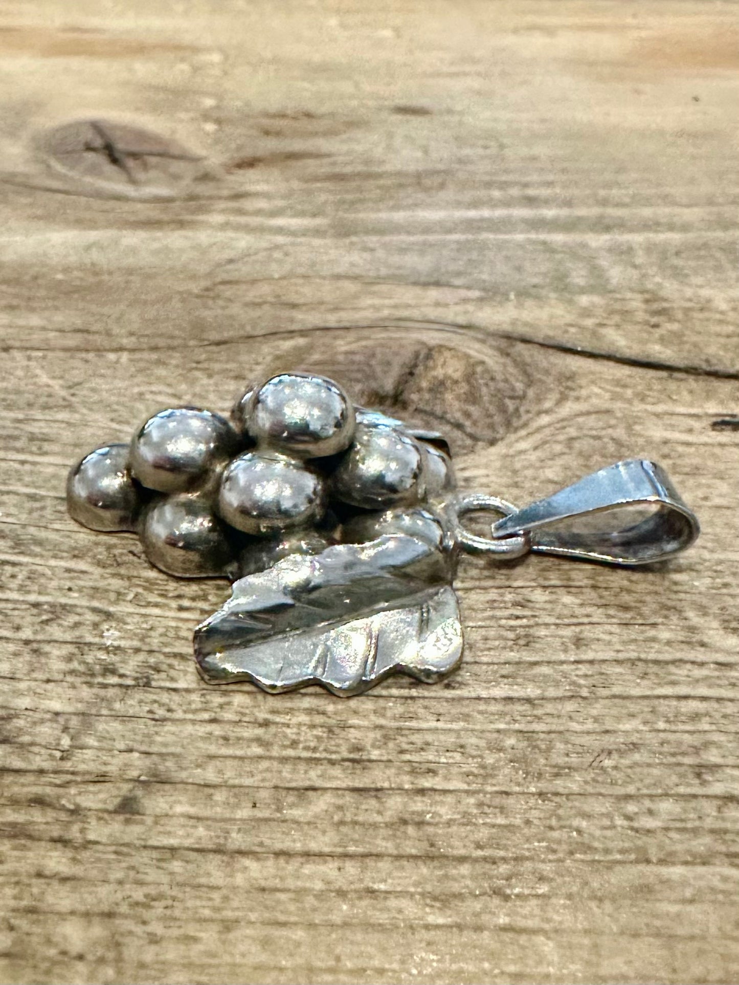 Vintage Grapes and Leaves Mexico 925 Silver Pendant